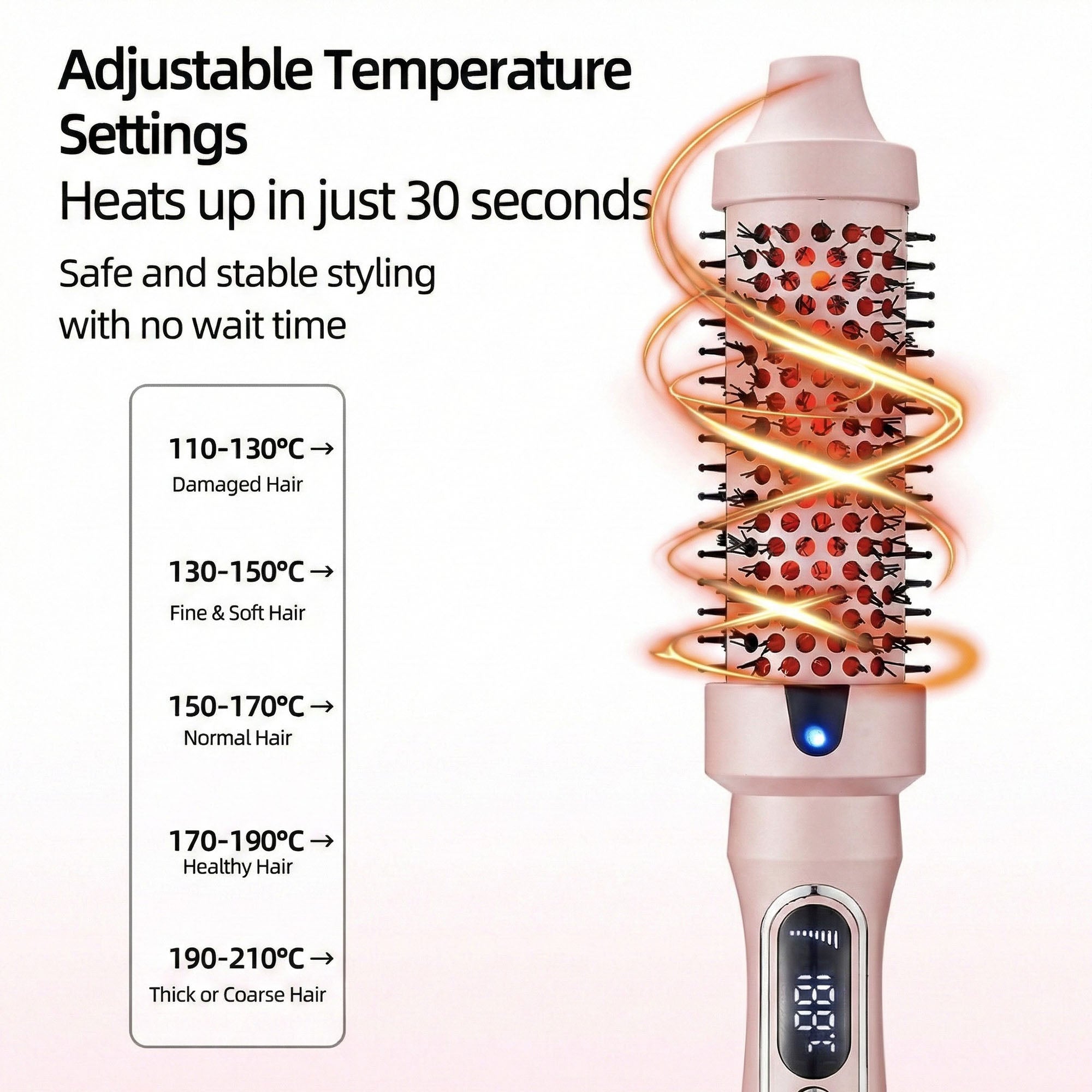 Anna-Kaci Heated Round Brush Hair Styler Set with Digital Display, Comb, Clips and Heat Gloves
