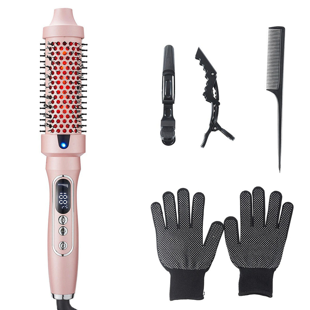 Anna-Kaci Heated Round Brush Hair Styler Set with Digital Display, Comb, Clips and Heat Gloves