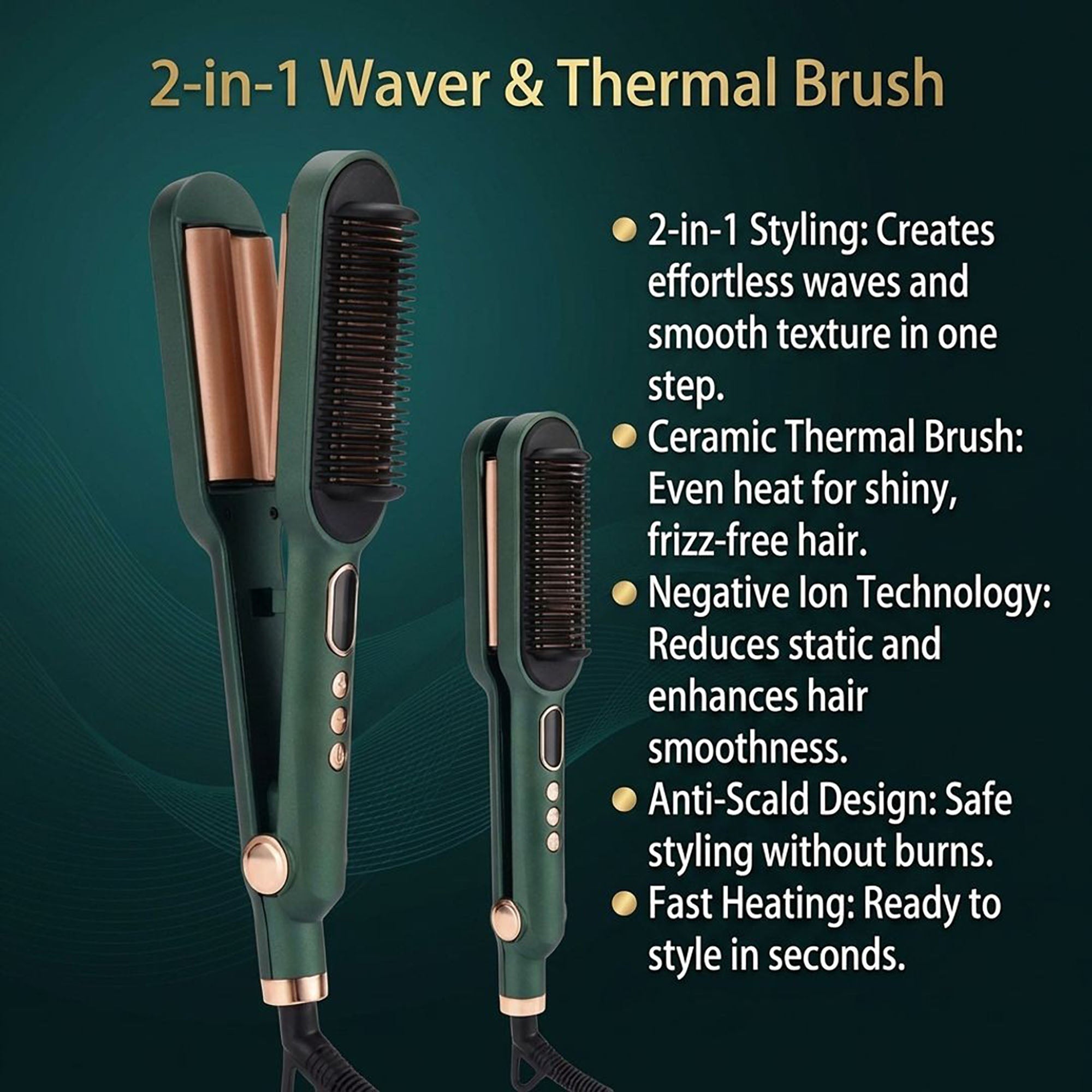 Anna-Kaci 2-in-1 Hair Straightener and Curling Brush with Adjustable Heat and Ceramic Plates