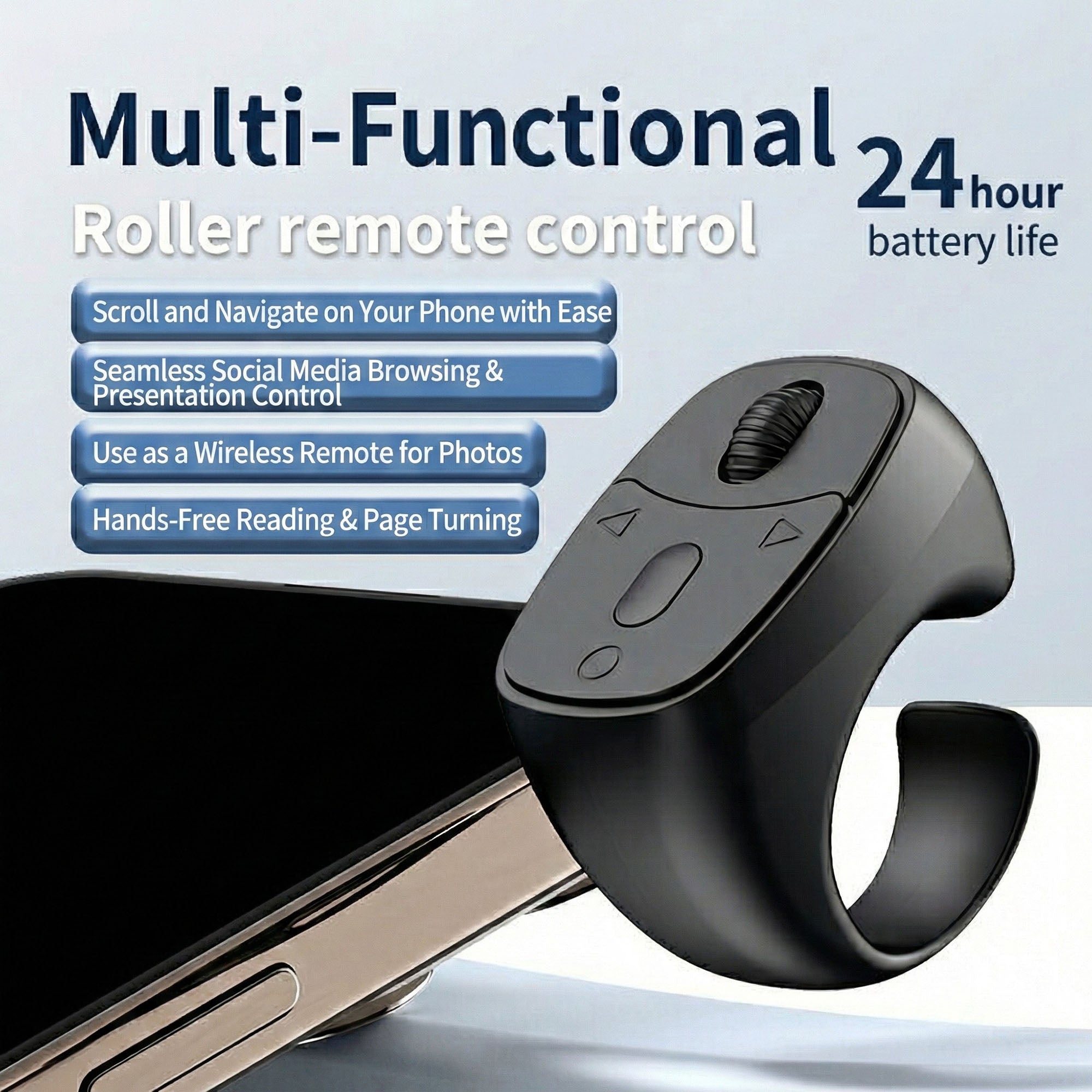 Anna-Kaci Bluetooth Ring Remote Control with Scroll Wheel for Phone Browsing and Photos