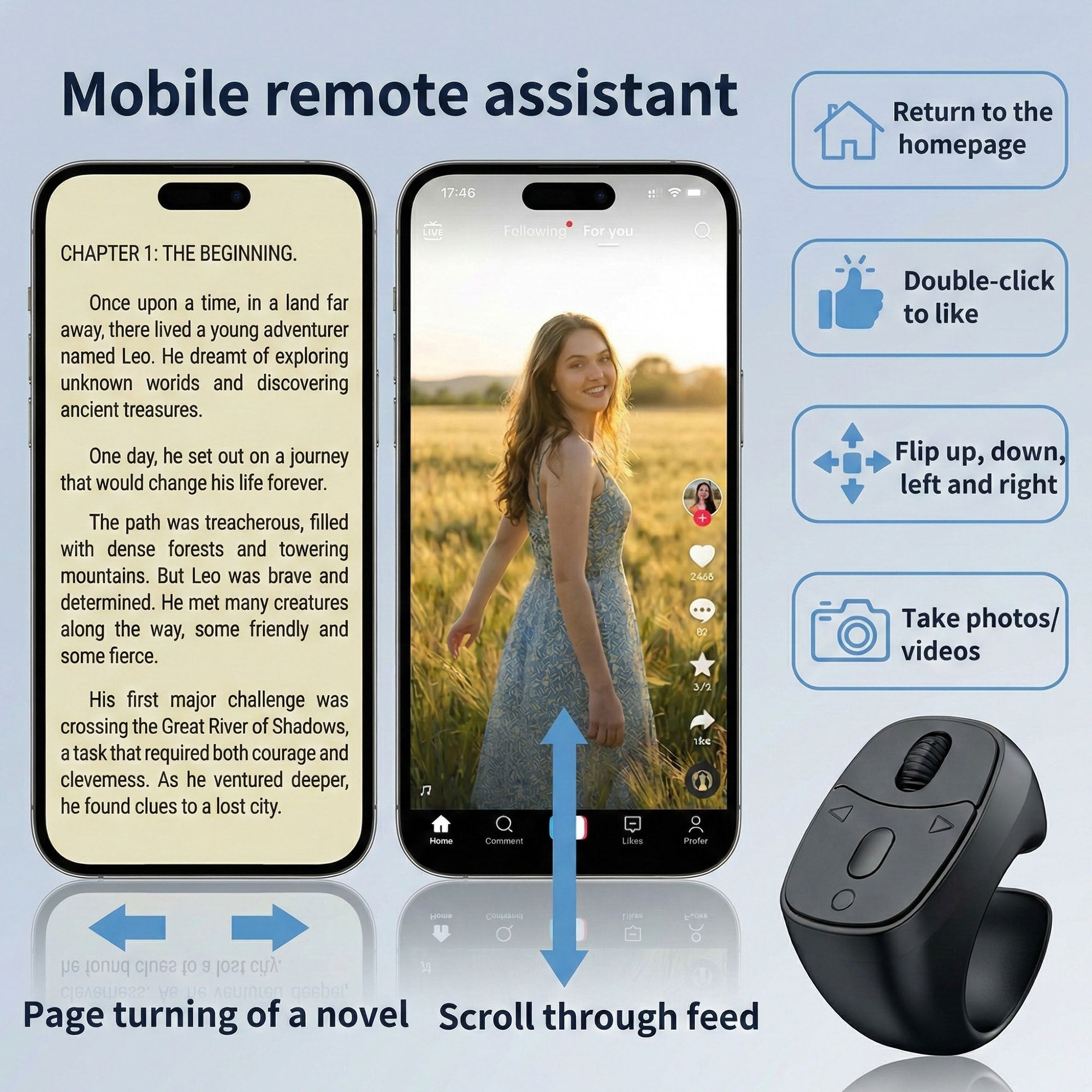Anna-Kaci Bluetooth Ring Remote Control with Scroll Wheel for Phone Browsing and Photos
