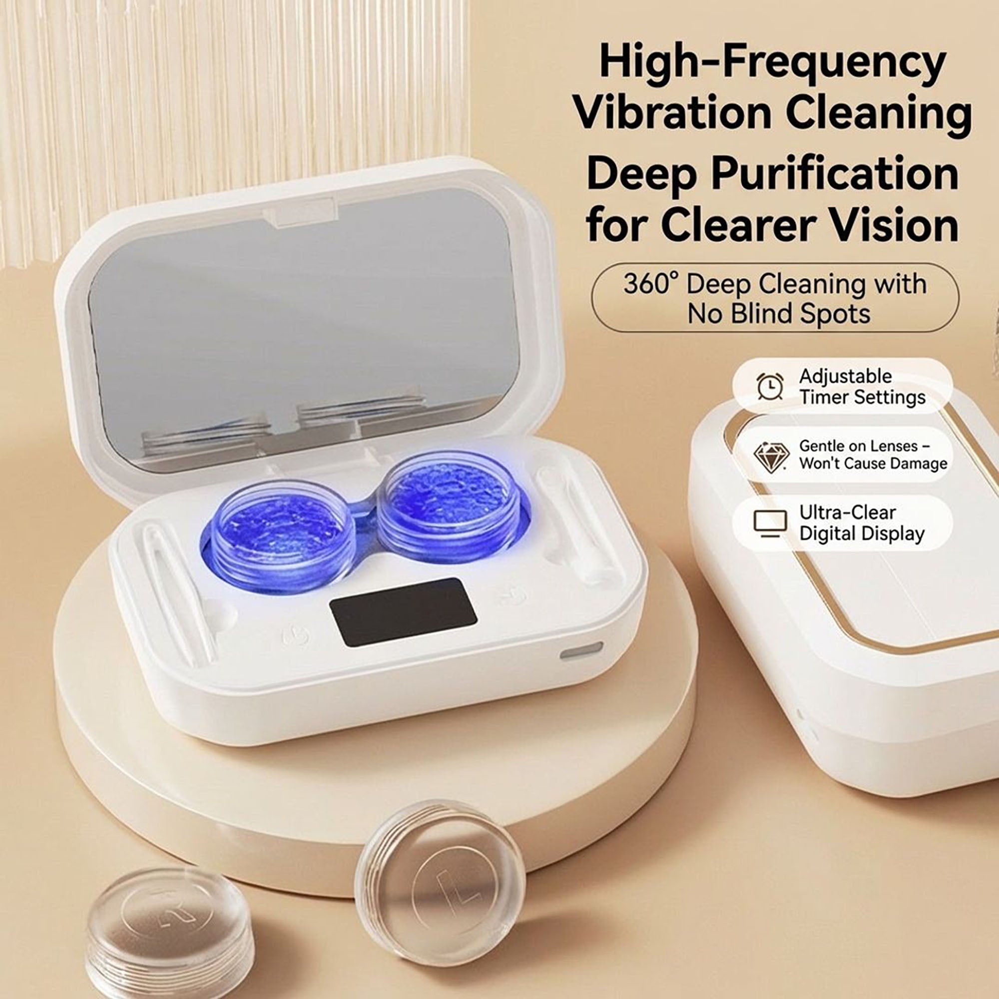 Anna-Kaci Sonic Contact Lens Cleaner with 360¡ã Cleaning and Digital Timer Display