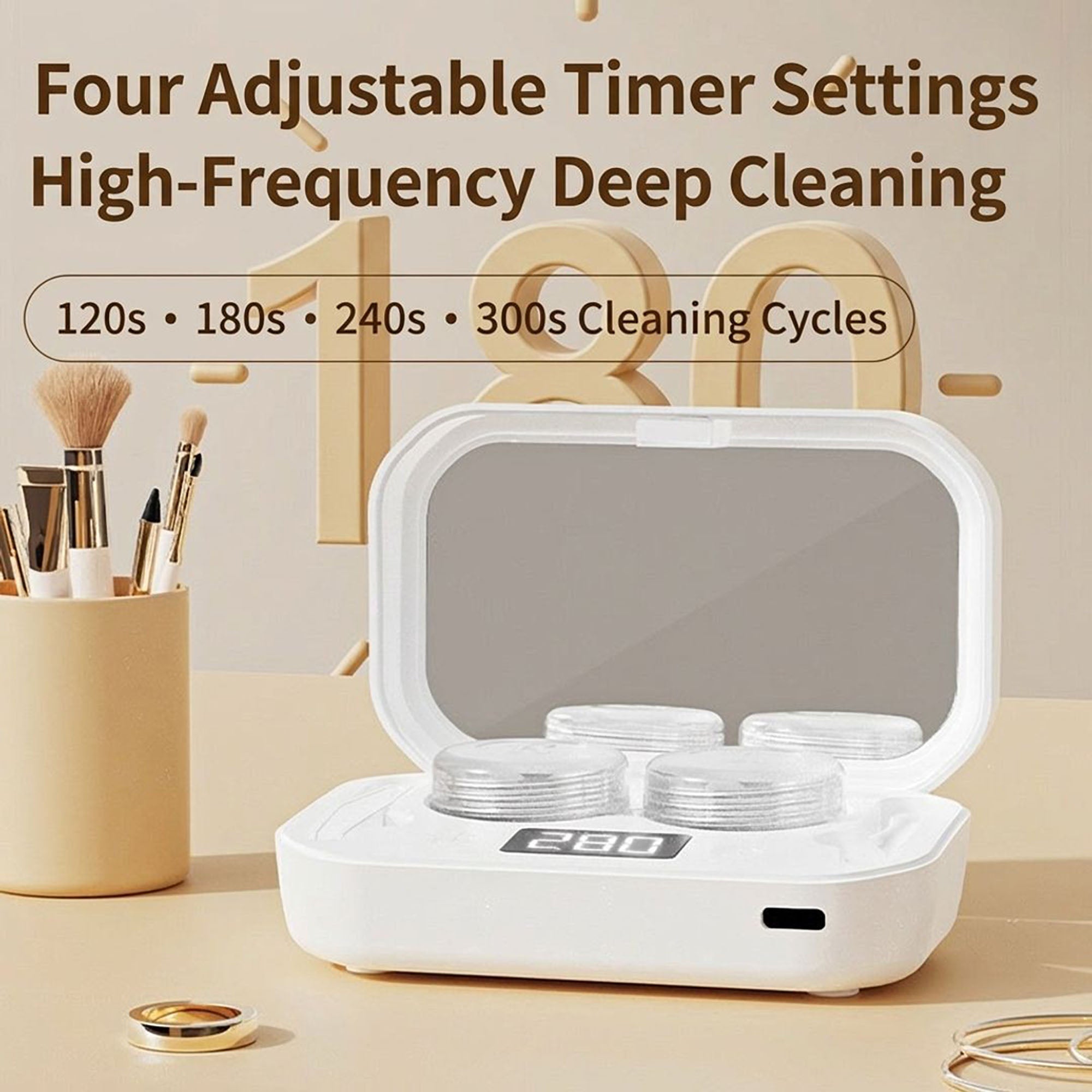 Anna-Kaci Sonic Contact Lens Cleaner with 360¡ã Cleaning and Digital Timer Display