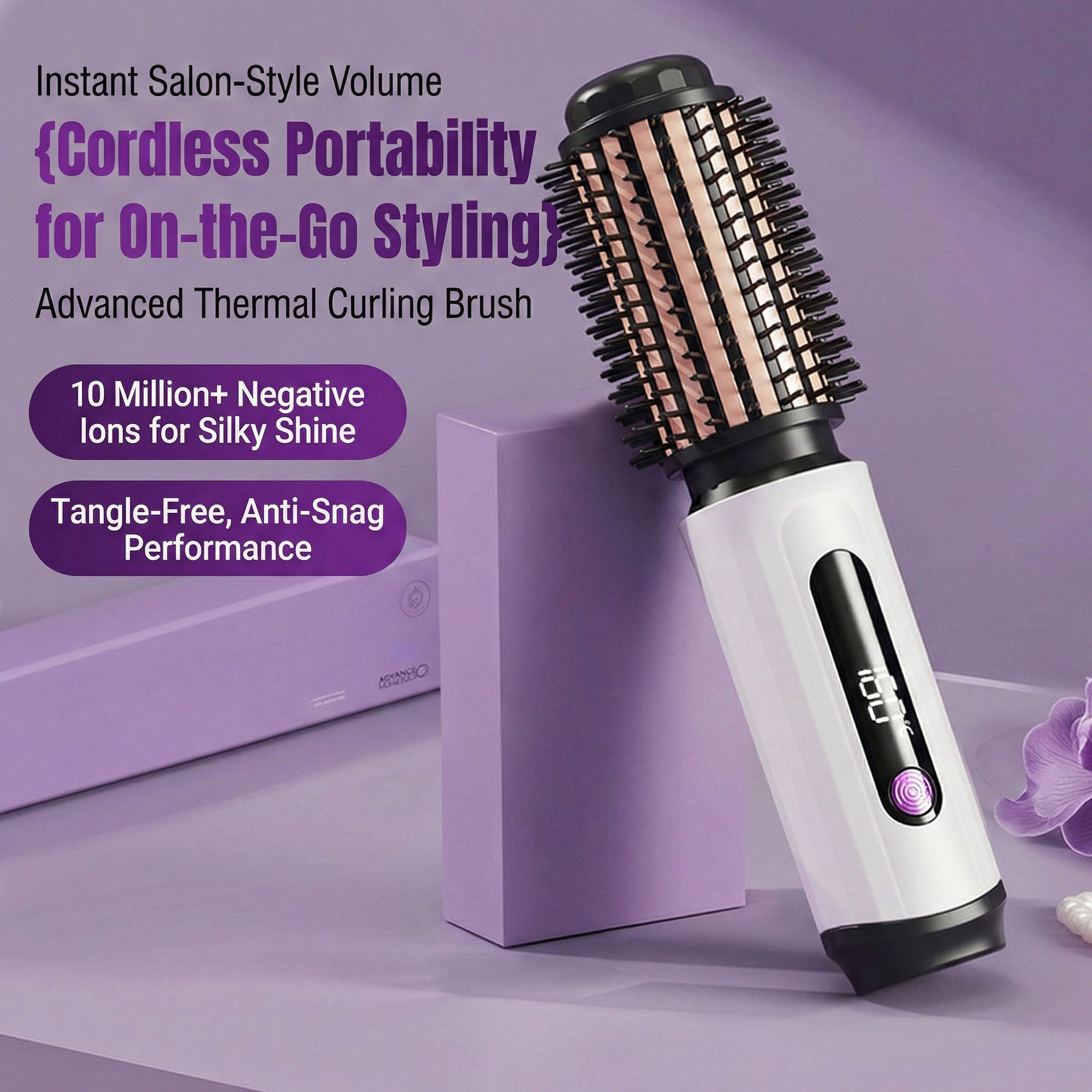 Anna-Kaci Heated Round Brush Hair Styler with Digital Temperature Display and Adjustable Heat