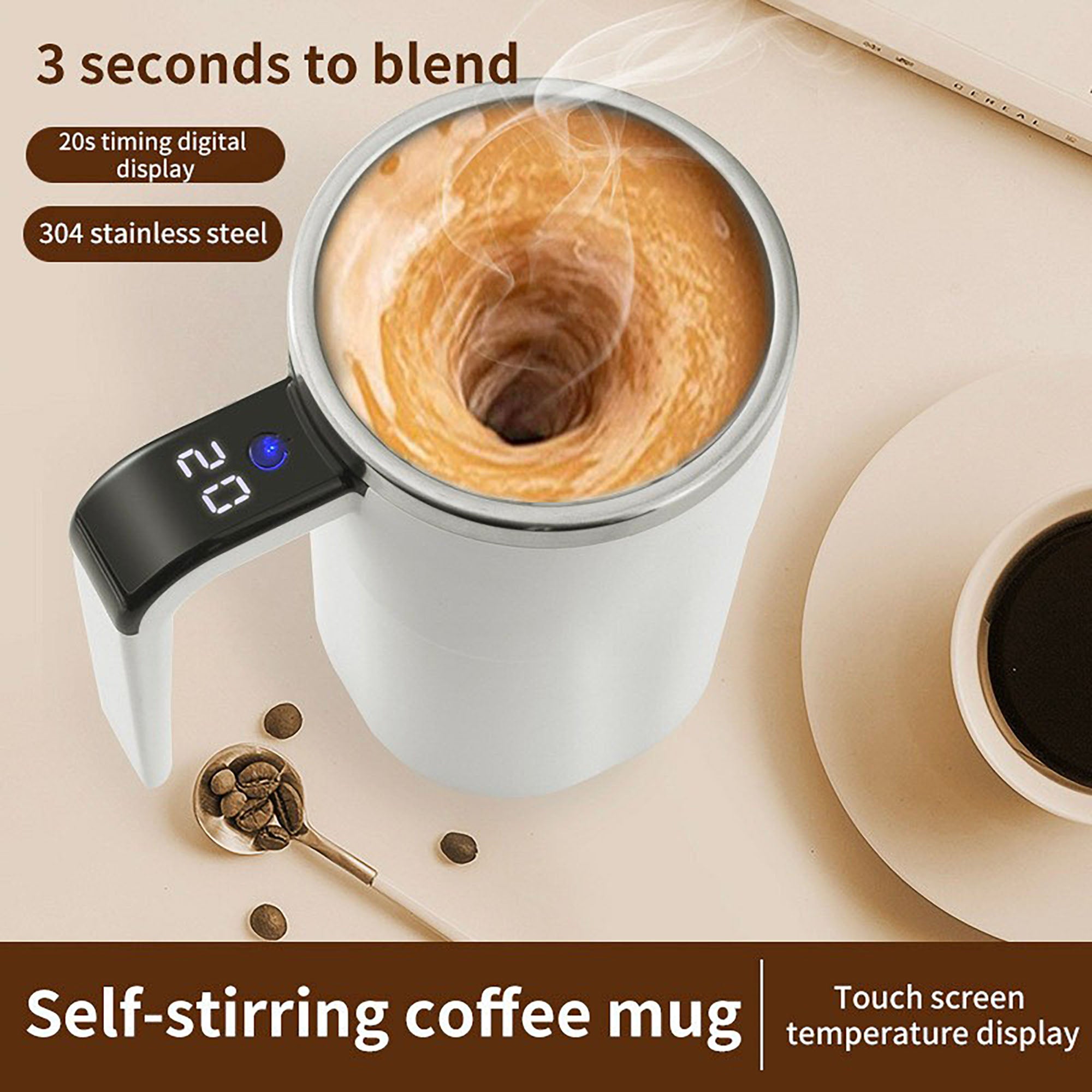 Anna-Kaci Electric Self Stirring Mug with LCD Temperature Display Auto