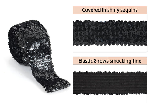 Alilang Elastic Sequin Trim, 3 Inch 8 Row Wide Flat Glitter Bling Fabric Paillette Sequin Ribbon, Metallic Sewing DIY Project, 5.5 Yards