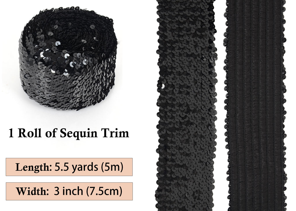 Alilang Elastic Sequin Trim, 3 Inch 8 Row Wide Flat Glitter Bling Fabric Paillette Sequin Ribbon, Metallic Sewing DIY Project, 5.5 Yards