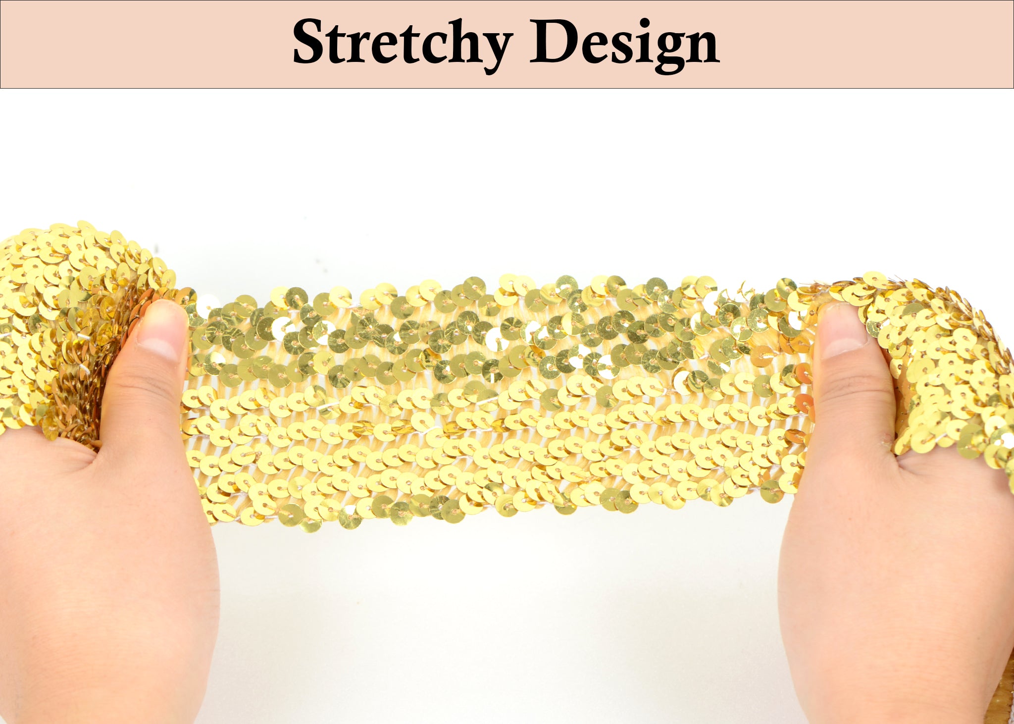 Alilang Elastic Sequin Trim, 3 Inch 8 Row Wide Flat Glitter Bling Fabric Paillette Sequin Ribbon, Metallic Sewing DIY Project, 5.5 Yards