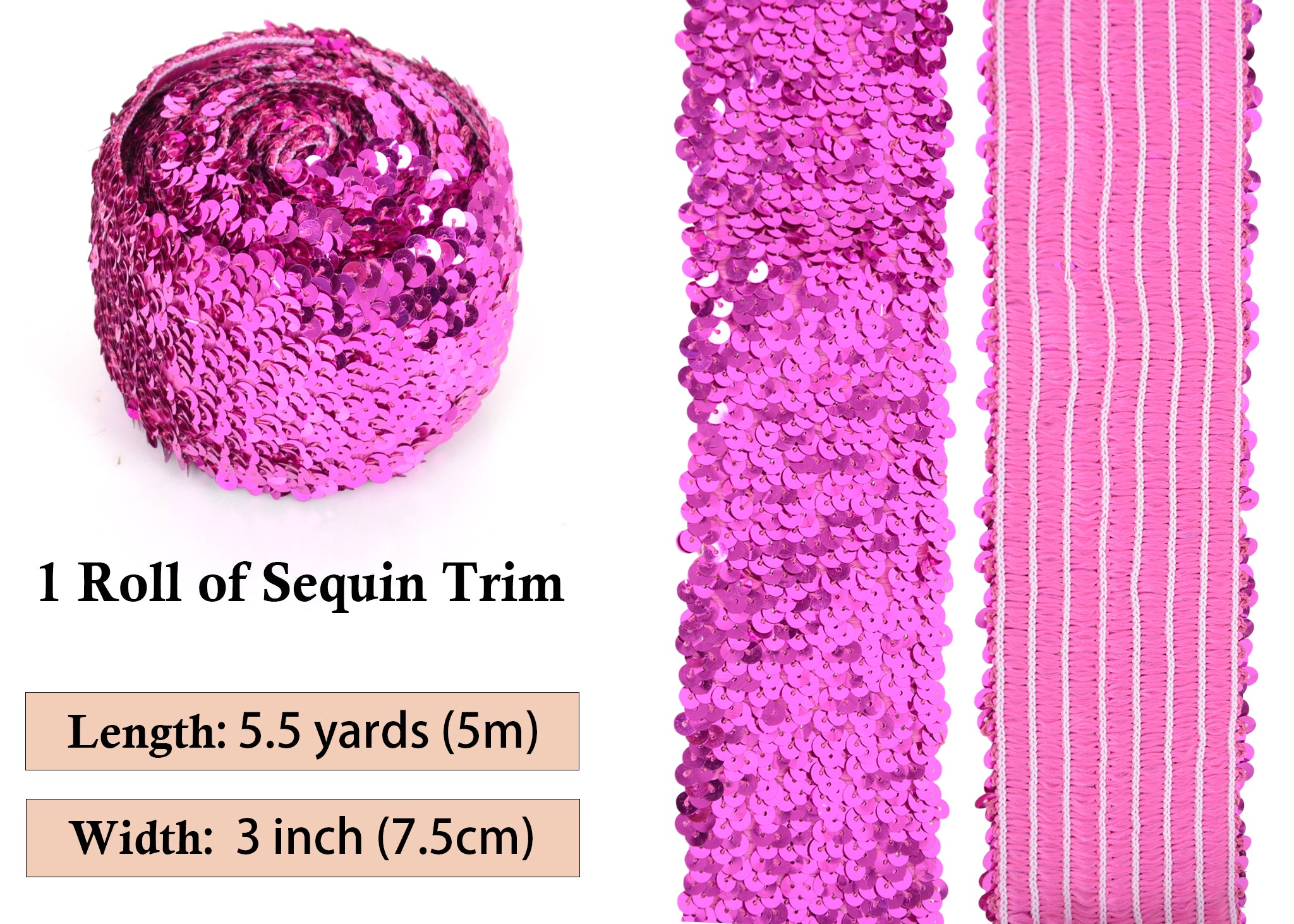 Alilang Elastic Sequin Trim, 3 Inch 8 Row Wide Flat Glitter Bling Fabric Paillette Sequin Ribbon, Metallic Sewing DIY Project, 5.5 Yards