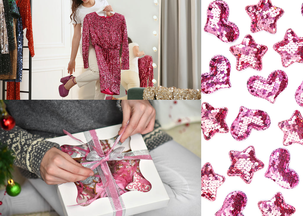 Alilang Elastic Sequin Trim, 3 Inch 8 Row Wide Flat Glitter Bling Fabric Paillette Sequin Ribbon, Metallic Sewing DIY Project, 5.5 Yards