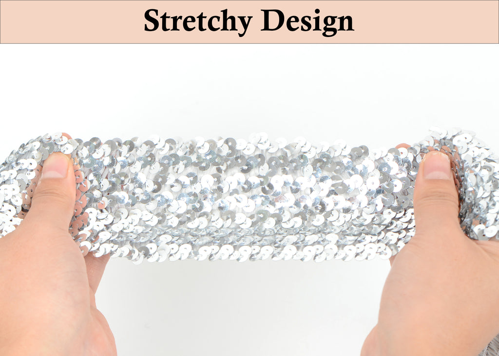 Alilang Elastic Sequin Trim, 3 Inch 8 Row Wide Flat Glitter Bling Fabric Paillette Sequin Ribbon, Metallic Sewing DIY Project, 5.5 Yards