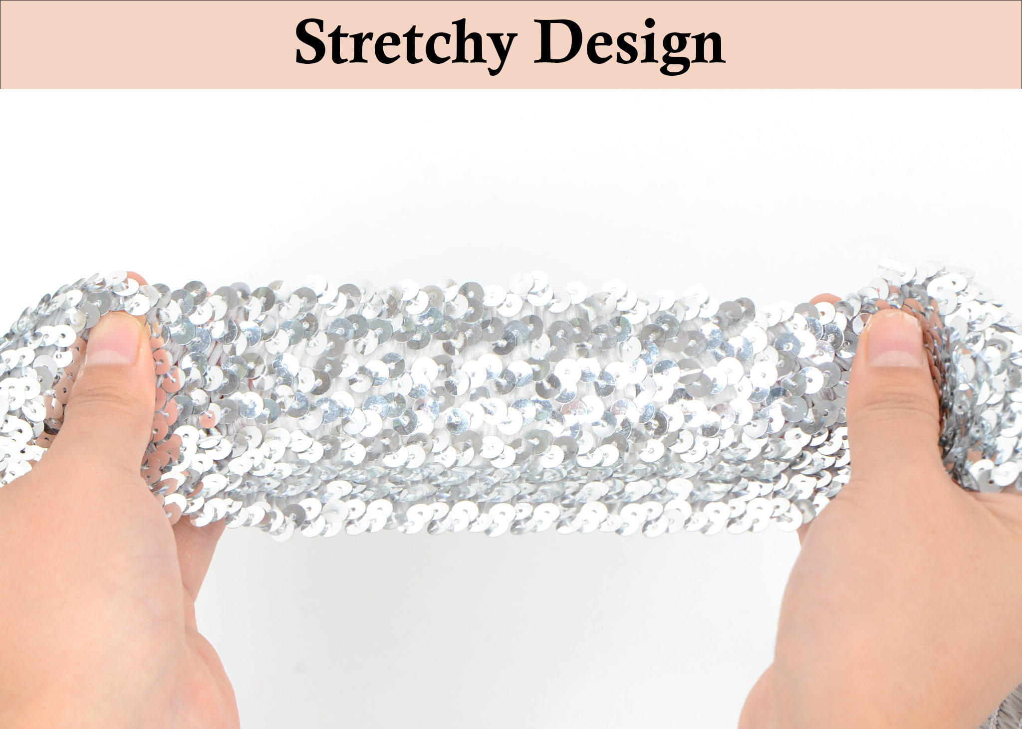 Alilang Elastic Sequin Trim, 3 Inch 8 Row Wide Flat Glitter Bling Fabric Paillette Sequin Ribbon, Metallic Sewing DIY Project, 5.5 Yards