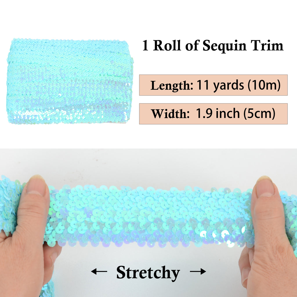 Alilang Elastic Sequin Trim, 1.9 Inch 5 Row Flat Glitter Paillette Sequin Ribbon, Bling Fabric DIY Metallic Stretch Sequin Strip, 11 Yards