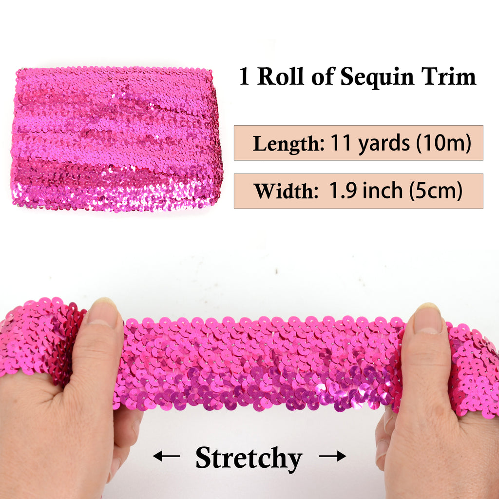Alilang Elastic Sequin Trim, 1.9 Inch 5 Row Flat Glitter Paillette Sequin Ribbon, Bling Fabric DIY Metallic Stretch Sequin Strip, 11 Yards