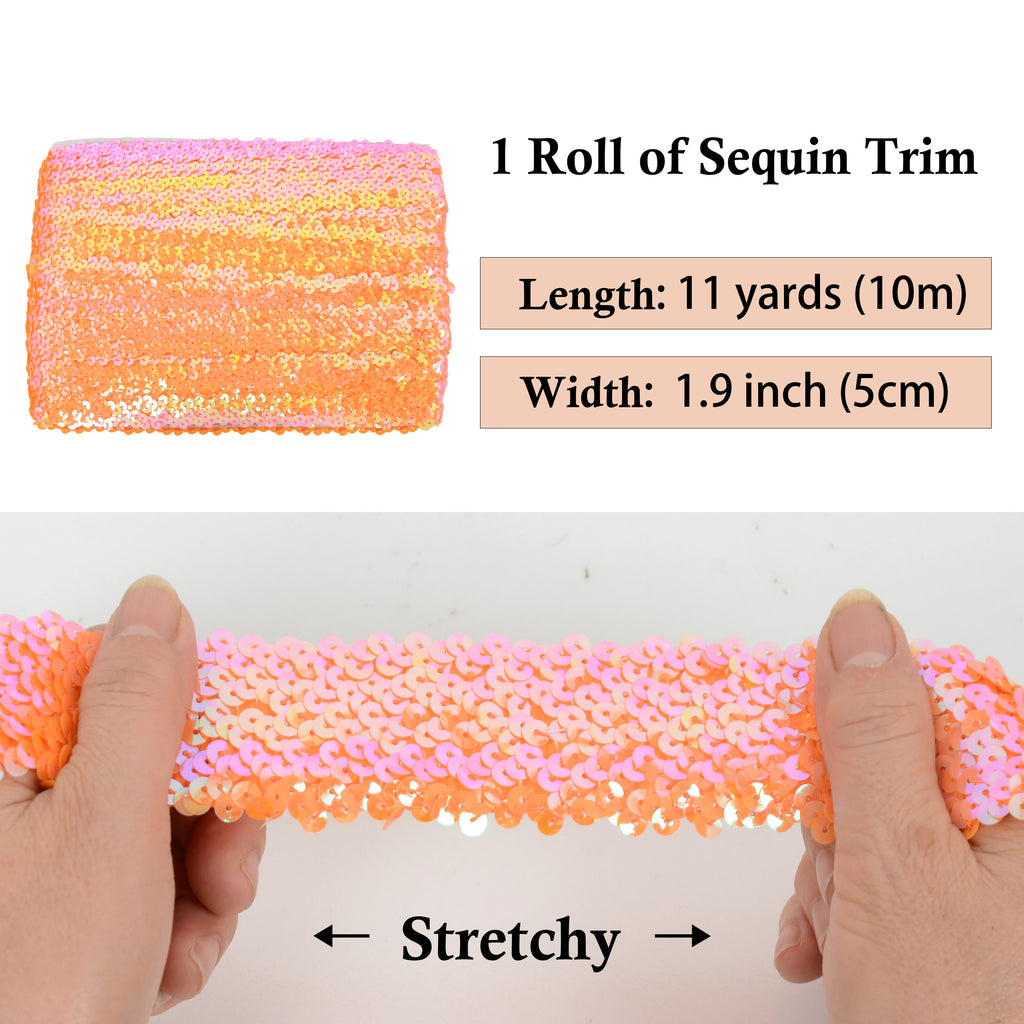 Alilang Elastic Sequin Trim, 1.9 Inch 5 Row Flat Glitter Paillette Sequin Ribbon, Bling Fabric DIY Metallic Stretch Sequin Strip, 11 Yards