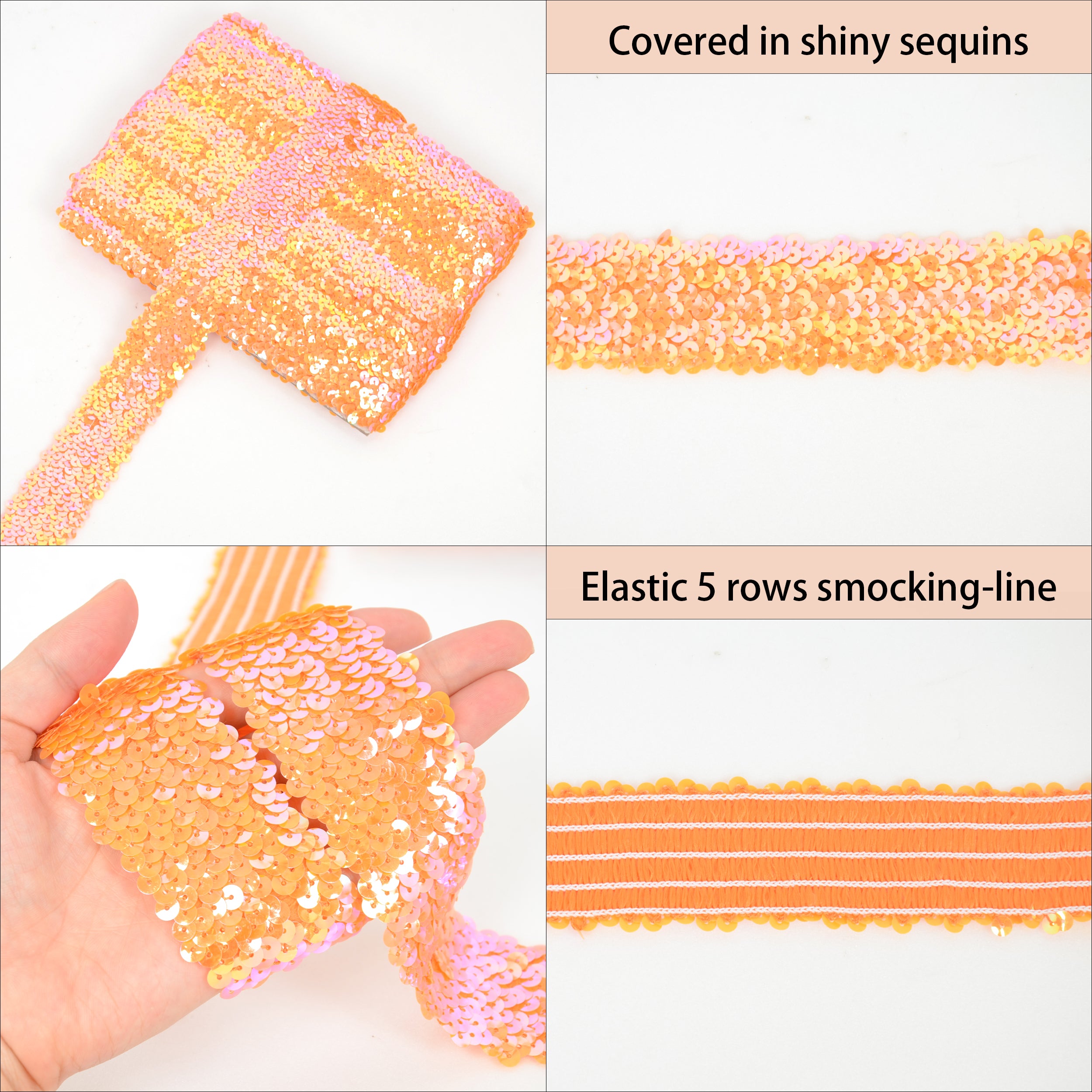 Alilang Elastic Sequin Trim, 1.9 Inch 5 Row Flat Glitter Paillette Sequin Ribbon, Bling Fabric DIY Metallic Stretch Sequin Strip, 11 Yards