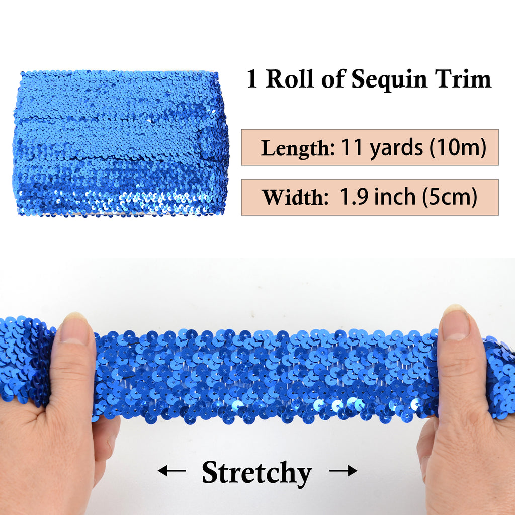 Alilang Elastic Sequin Trim, 1.9 Inch 5 Row Flat Glitter Paillette Sequin Ribbon, Bling Fabric DIY Metallic Stretch Sequin Strip, 11 Yards
