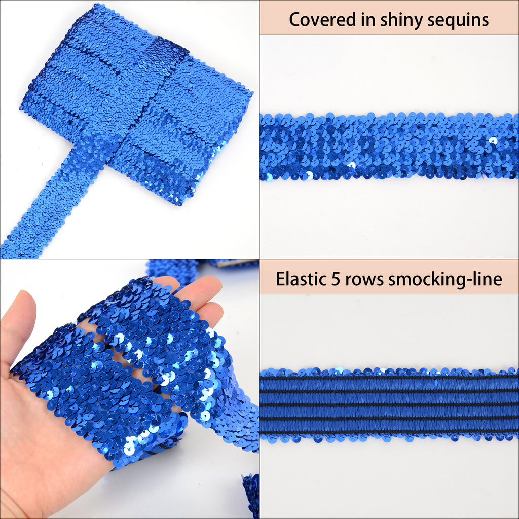 Alilang Elastic Sequin Trim, 1.9 Inch 5 Row Flat Glitter Paillette Sequin Ribbon, Bling Fabric DIY Metallic Stretch Sequin Strip, 11 Yards