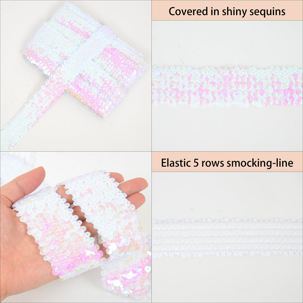Alilang Elastic Sequin Trim, 1.9 Inch 5 Row Flat Glitter Paillette Sequin Ribbon, Bling Fabric DIY Metallic Stretch Sequin Strip, 11 Yards