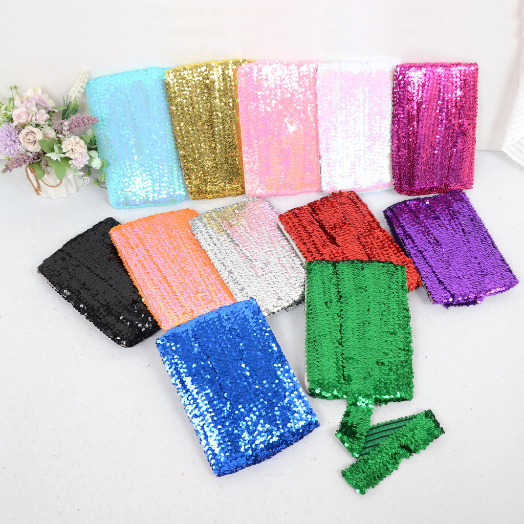 Alilang Elastic Sequin Trim, 1.9 Inch 5 Row Flat Glitter Paillette Sequin Ribbon, Bling Fabric DIY Metallic Stretch Sequin Strip, 11 Yards