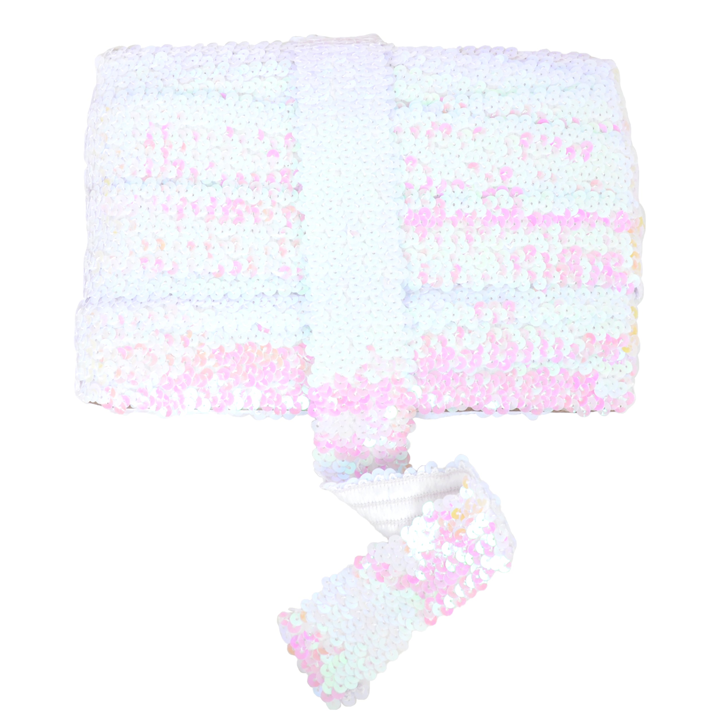 Alilang Elastic Sequin Trim, 1.9 Inch 5 Row Flat Glitter Paillette Sequin Ribbon, Bling Fabric DIY Metallic Stretch Sequin Strip, 11 Yards