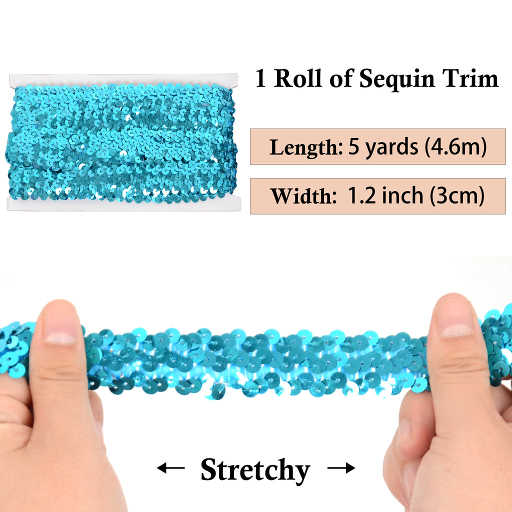 Alilang Elastic Sequin Trim, 1.2 Inch 3 Row Flat Glitter Paillette Sequin Ribbon, Metallic Stretch Sequin Strip Sewing DIY Craft, 5 Yards