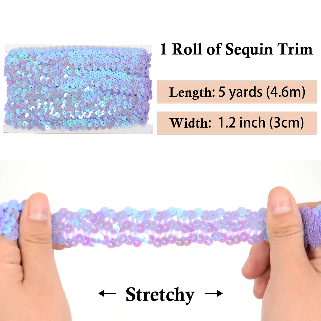 Alilang Elastic Sequin Trim, 1.2 Inch 3 Row Flat Glitter Paillette Sequin Ribbon, Metallic Stretch Sequin Strip Sewing DIY Craft, 5 Yards
