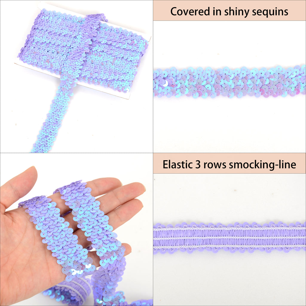 Alilang Elastic Sequin Trim, 1.2 Inch 3 Row Flat Glitter Paillette Sequin Ribbon, Metallic Stretch Sequin Strip Sewing DIY Craft, 5 Yards