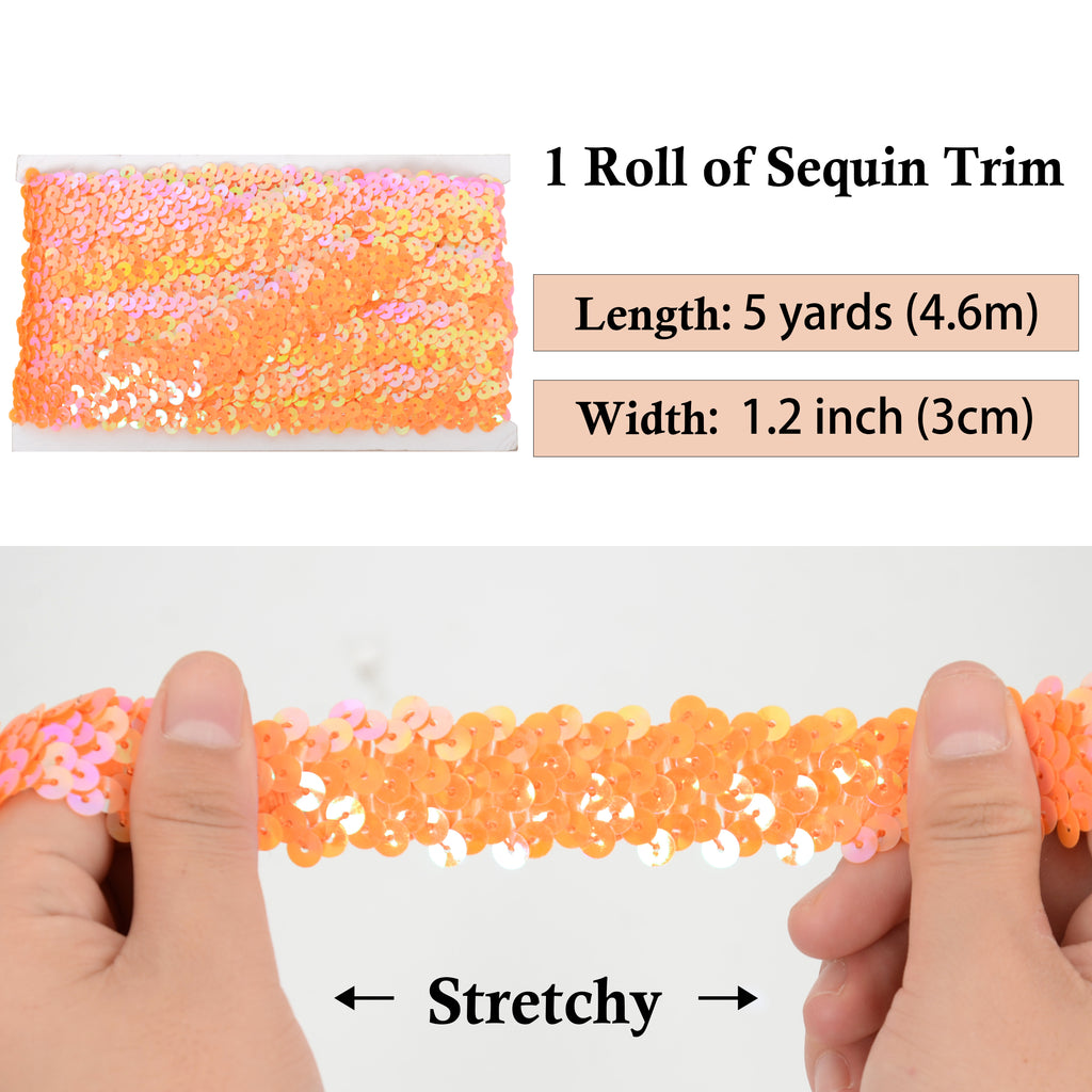 Alilang Elastic Sequin Trim, 1.2 Inch 3 Row Flat Glitter Paillette Sequin Ribbon, Metallic Stretch Sequin Strip Sewing DIY Craft, 5 Yards
