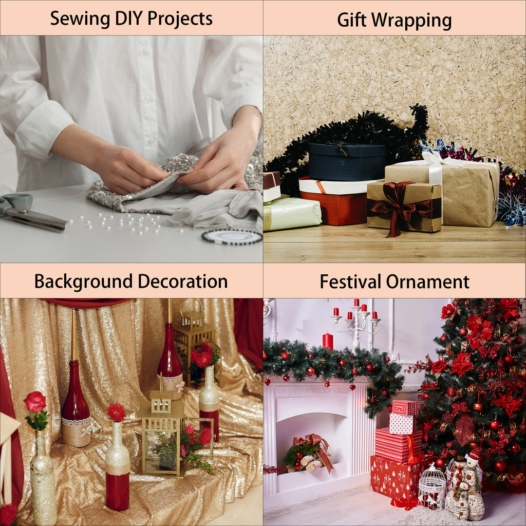 Alilang Elastic Sequin Trim, 1.2 Inch 3 Row Flat Glitter Paillette Sequin Ribbon, Metallic Stretch Sequin Strip Sewing DIY Craft, 5 Yards