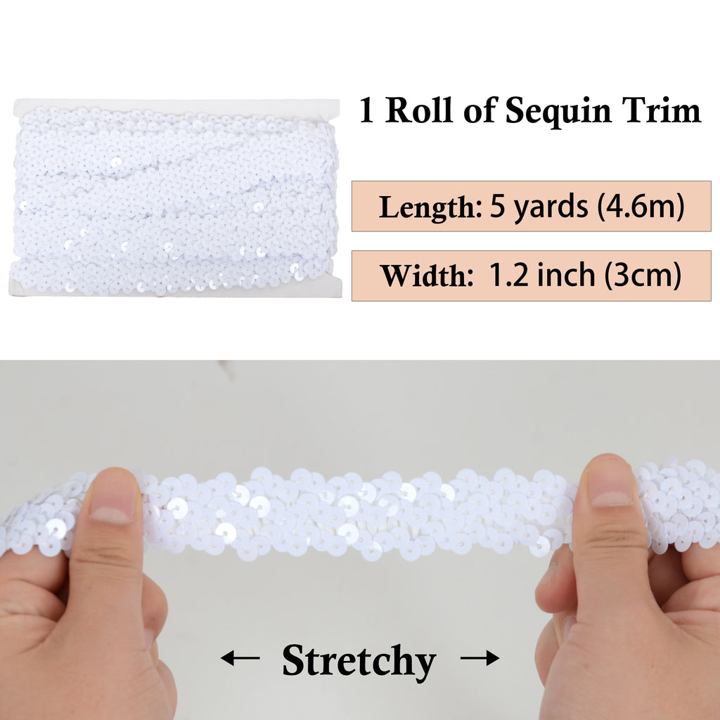 Alilang Elastic Sequin Trim, 1.2 Inch 3 Row Flat Glitter Paillette Sequin Ribbon, Metallic Stretch Sequin Strip Sewing DIY Craft, 5 Yards