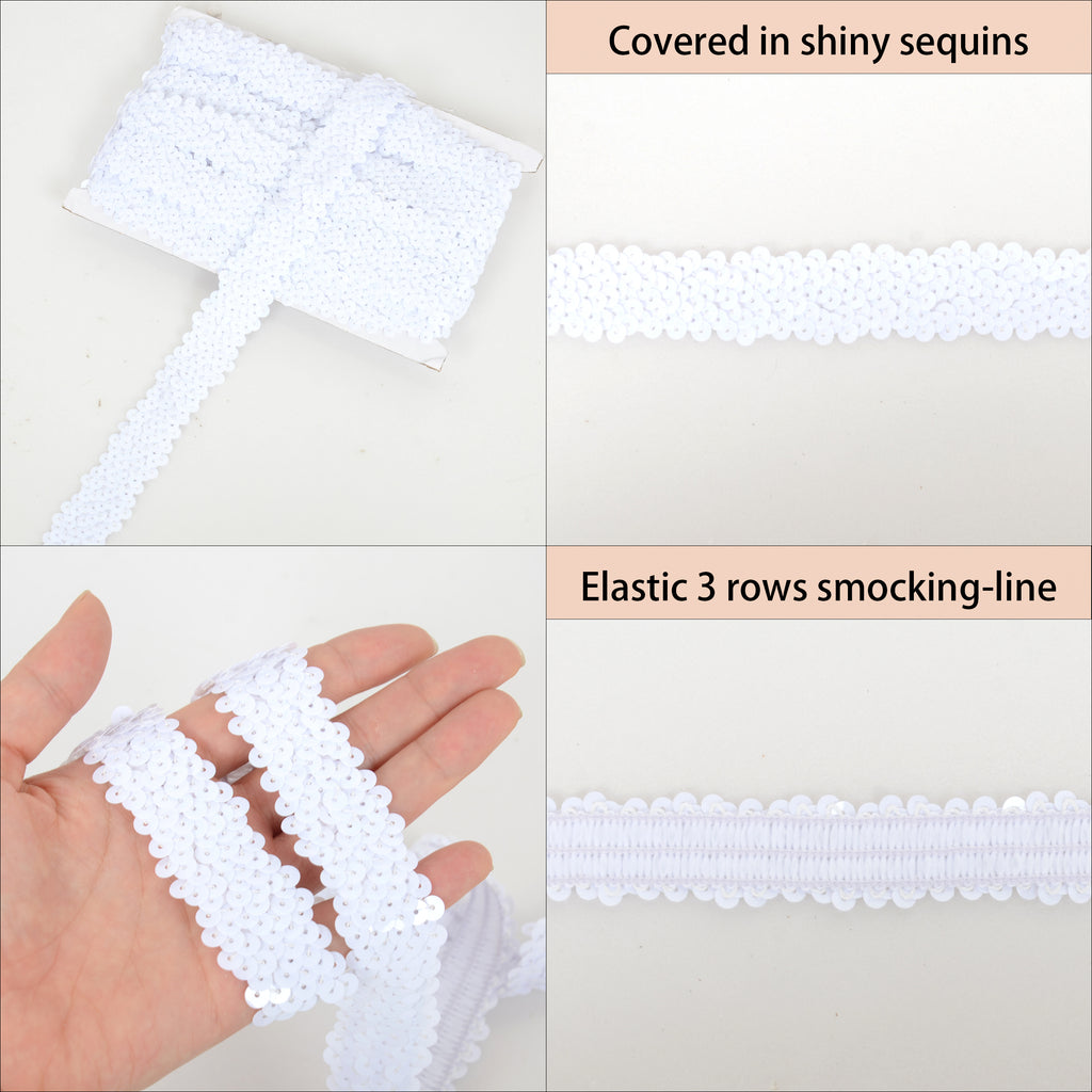 Alilang Elastic Sequin Trim, 1.2 Inch 3 Row Flat Glitter Paillette Sequin Ribbon, Metallic Stretch Sequin Strip Sewing DIY Craft, 5 Yards