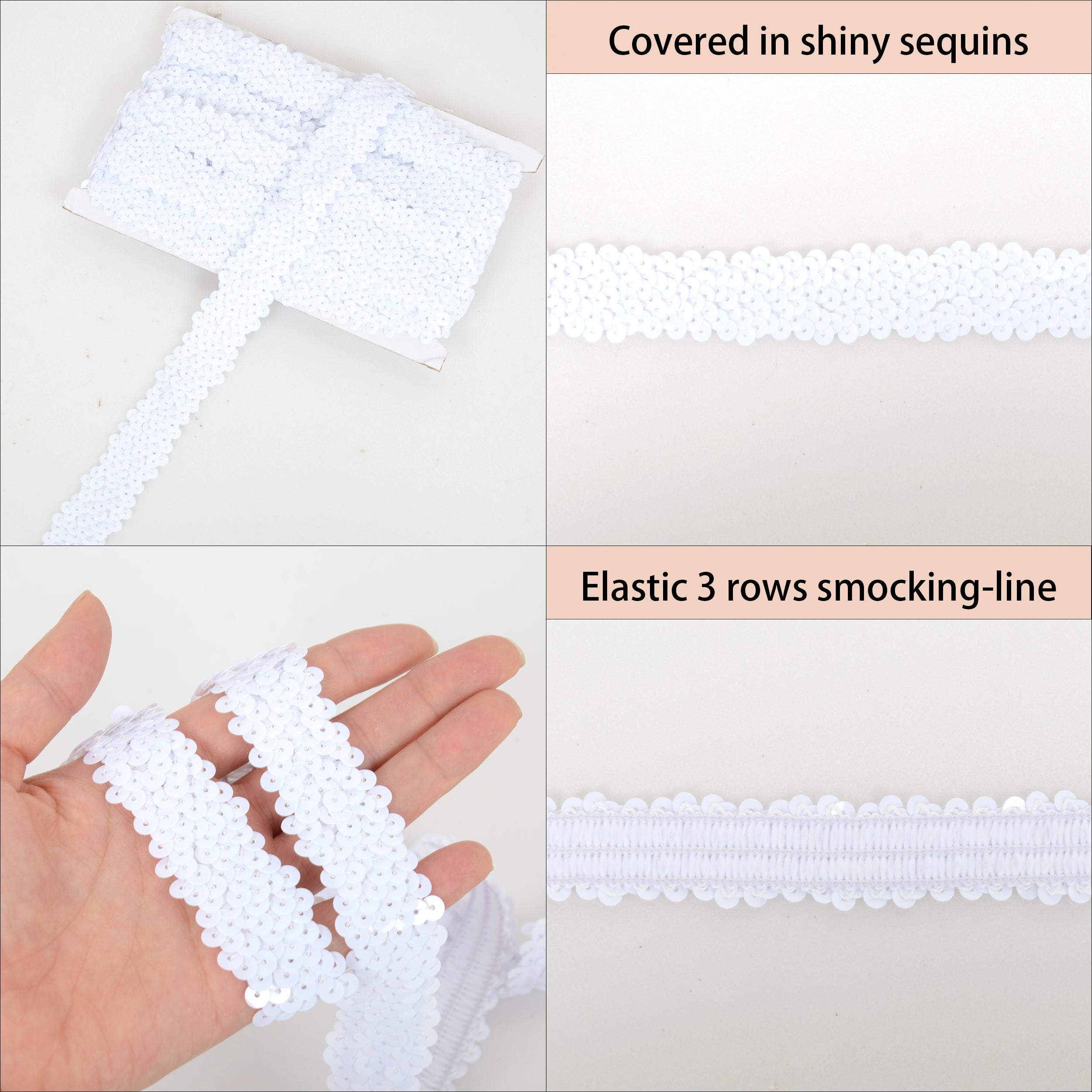 Alilang Elastic Sequin Trim, 1.2 Inch 3 Row Flat Glitter Paillette Sequin Ribbon, Metallic Stretch Sequin Strip Sewing DIY Craft, 5 Yards