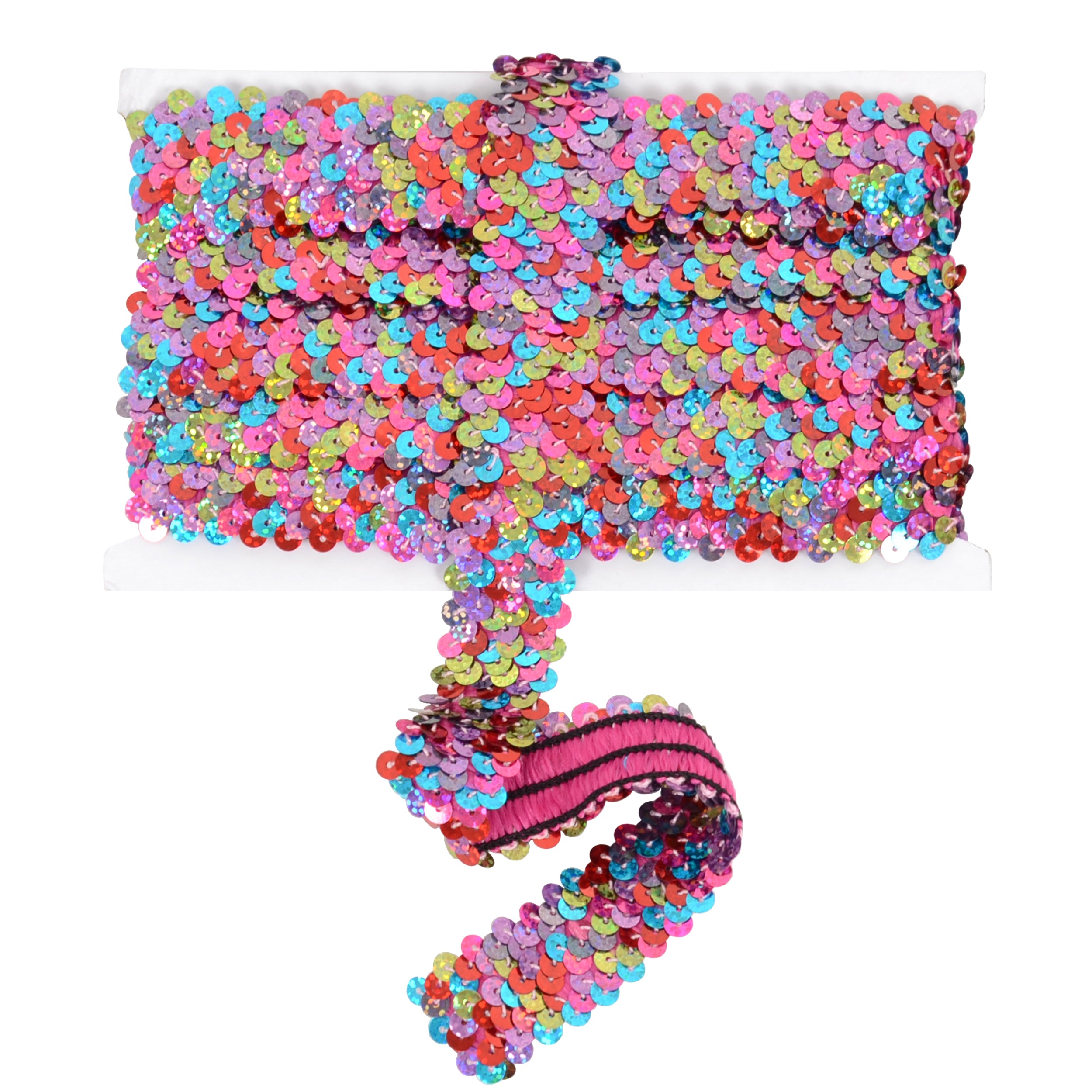 Alilang Elastic Sequin Trim, 1.2 Inch 3 Row Multicolored Flat Glitter Paillette Sequin Ribbon, Metallic Stretch Sequin Strip Sewing DIY Craft, 4 Yards