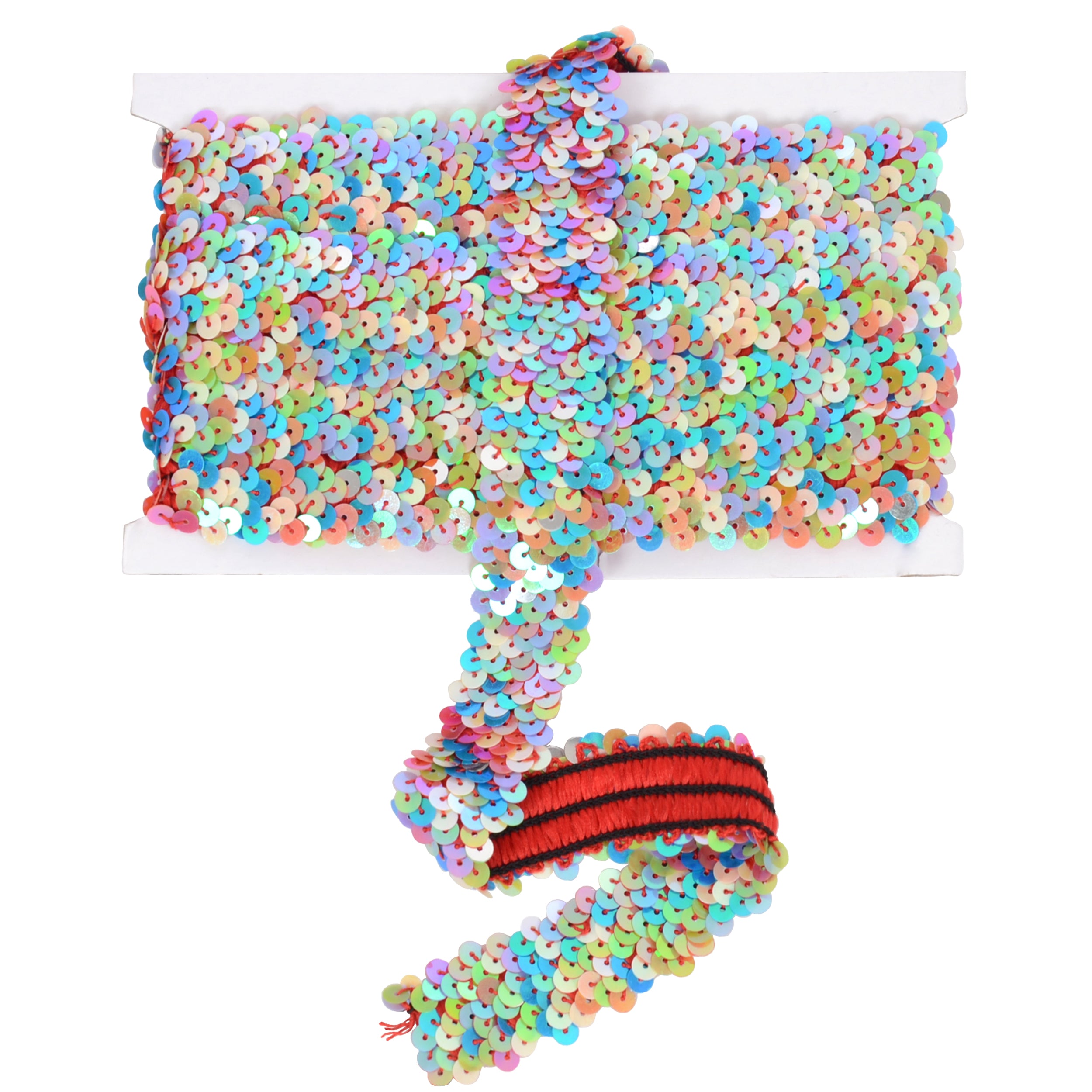 Alilang Elastic Sequin Trim, 1.2 Inch 3 Row Multicolored Flat Glitter Paillette Sequin Ribbon, Metallic Stretch Sequin Strip Sewing DIY Craft, 4 Yards