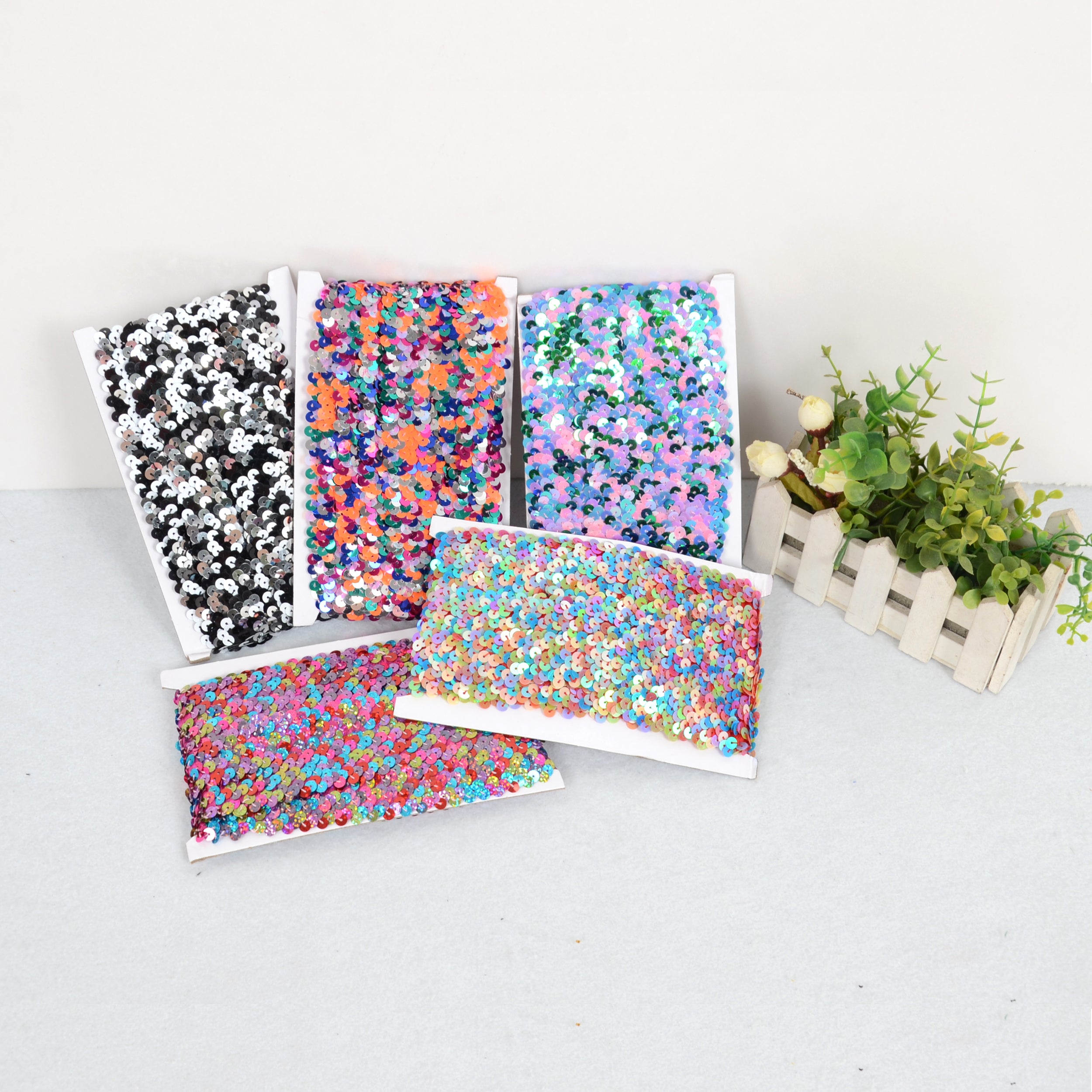 Alilang Elastic Sequin Trim, 1.2 Inch 3 Row Multicolored Flat Glitter Paillette Sequin Ribbon, Metallic Stretch Sequin Strip Sewing DIY Craft, 4 Yards