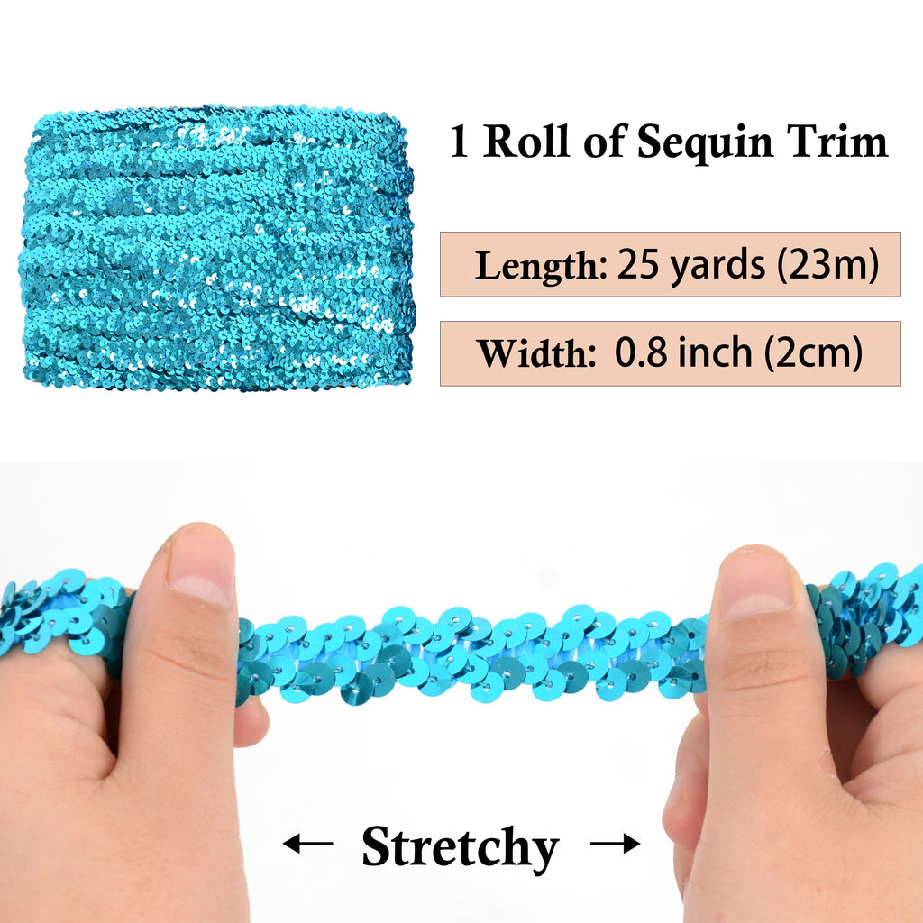 Alilang Elastic Sequin Trim, 0.8 Inch 2 Row Flat Glitter Paillette Sequin Ribbon, Metallic Sequin Strip DIY Decorations, 25 Yards