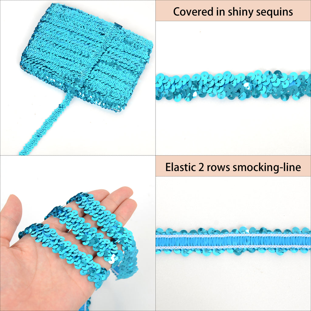 Alilang Elastic Sequin Trim, 0.8 Inch 2 Row Flat Glitter Paillette Sequin Ribbon, Metallic Sequin Strip DIY Decorations, 25 Yards