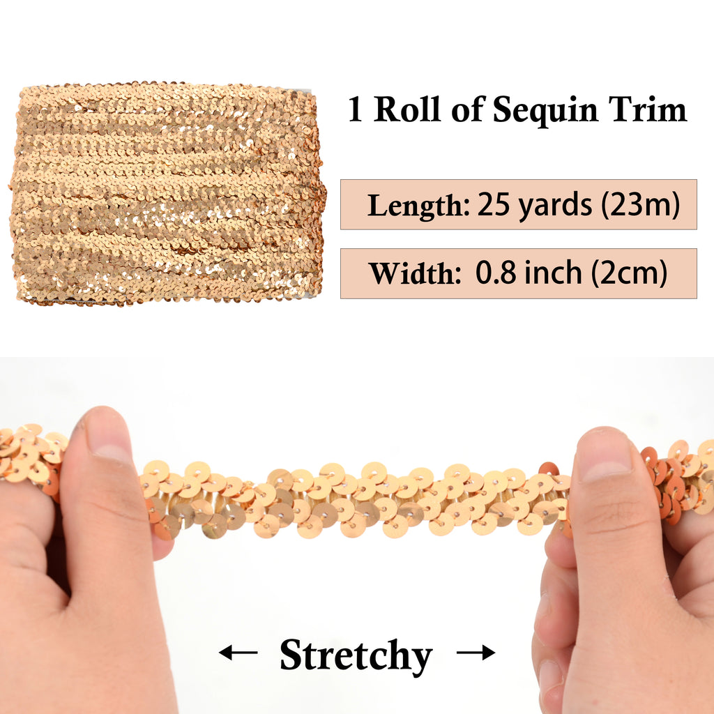 Alilang Elastic Sequin Trim, 0.8 Inch 2 Row Flat Glitter Paillette Sequin Ribbon, Metallic Sequin Strip DIY Decorations, 25 Yards