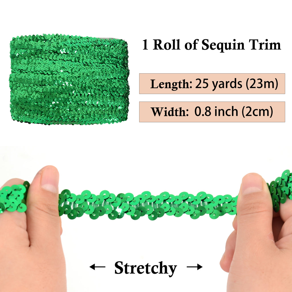 Alilang Elastic Sequin Trim, 0.8 Inch 2 Row Flat Glitter Paillette Sequin Ribbon, Metallic Sequin Strip DIY Decorations, 25 Yards
