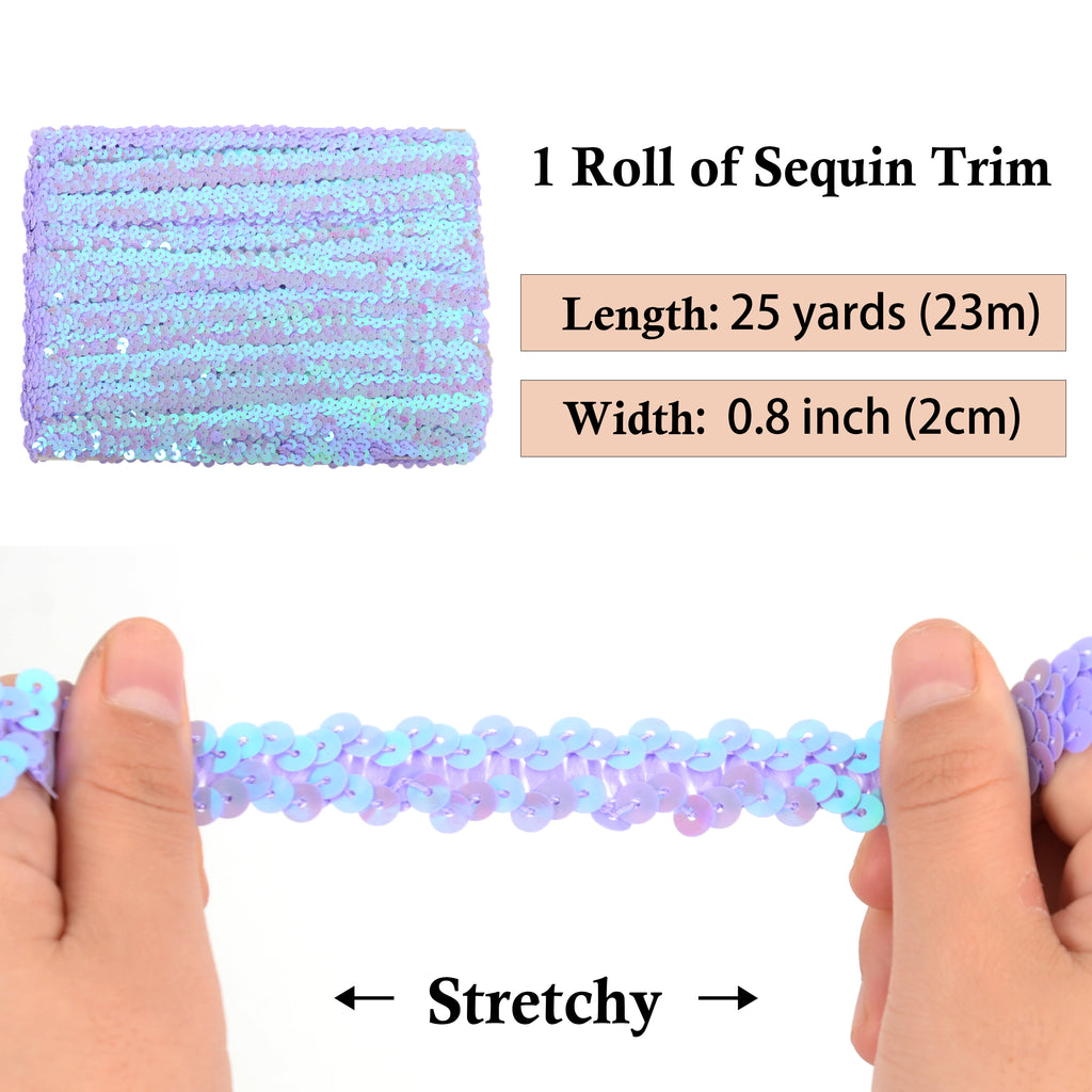 Alilang Elastic Sequin Trim, 0.8 Inch 2 Row Flat Glitter Paillette Sequin Ribbon, Metallic Sequin Strip DIY Decorations, 25 Yards