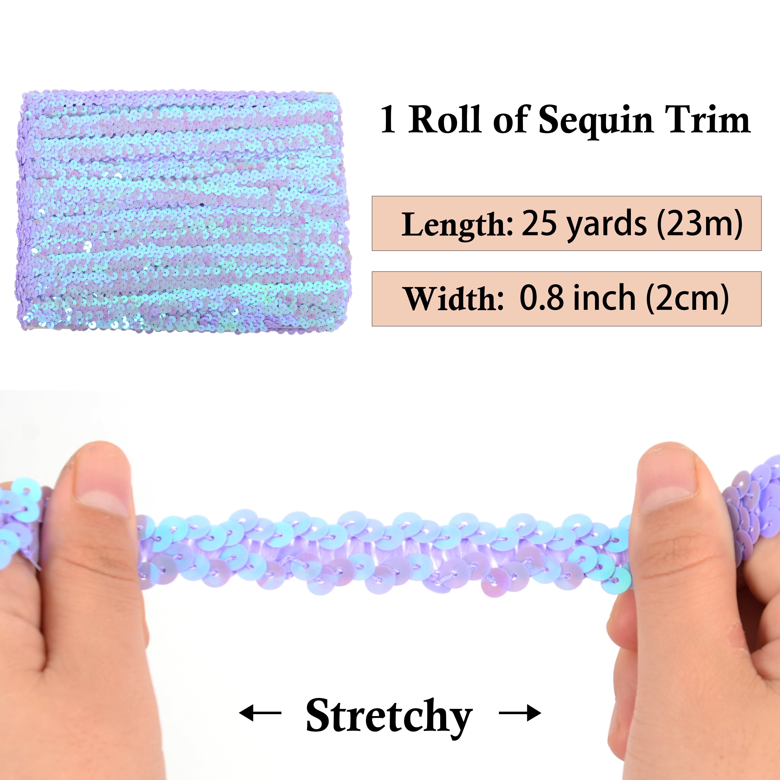 Alilang Elastic Sequin Trim, 0.8 Inch 2 Row Flat Glitter Paillette Sequin Ribbon, Metallic Sequin Strip DIY Decorations, 25 Yards