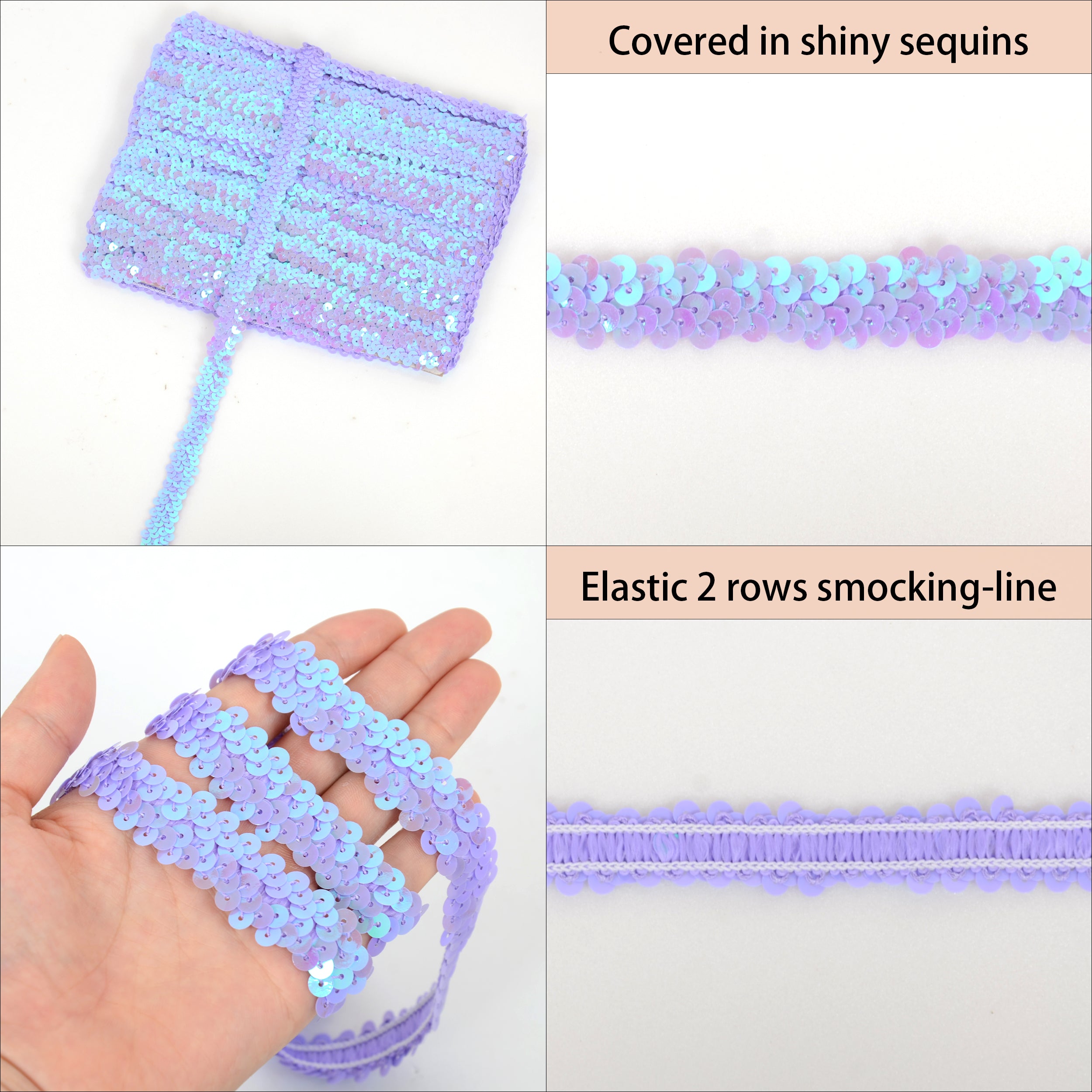 Alilang Elastic Sequin Trim, 0.8 Inch 2 Row Flat Glitter Paillette Sequin Ribbon, Metallic Sequin Strip DIY Decorations, 25 Yards