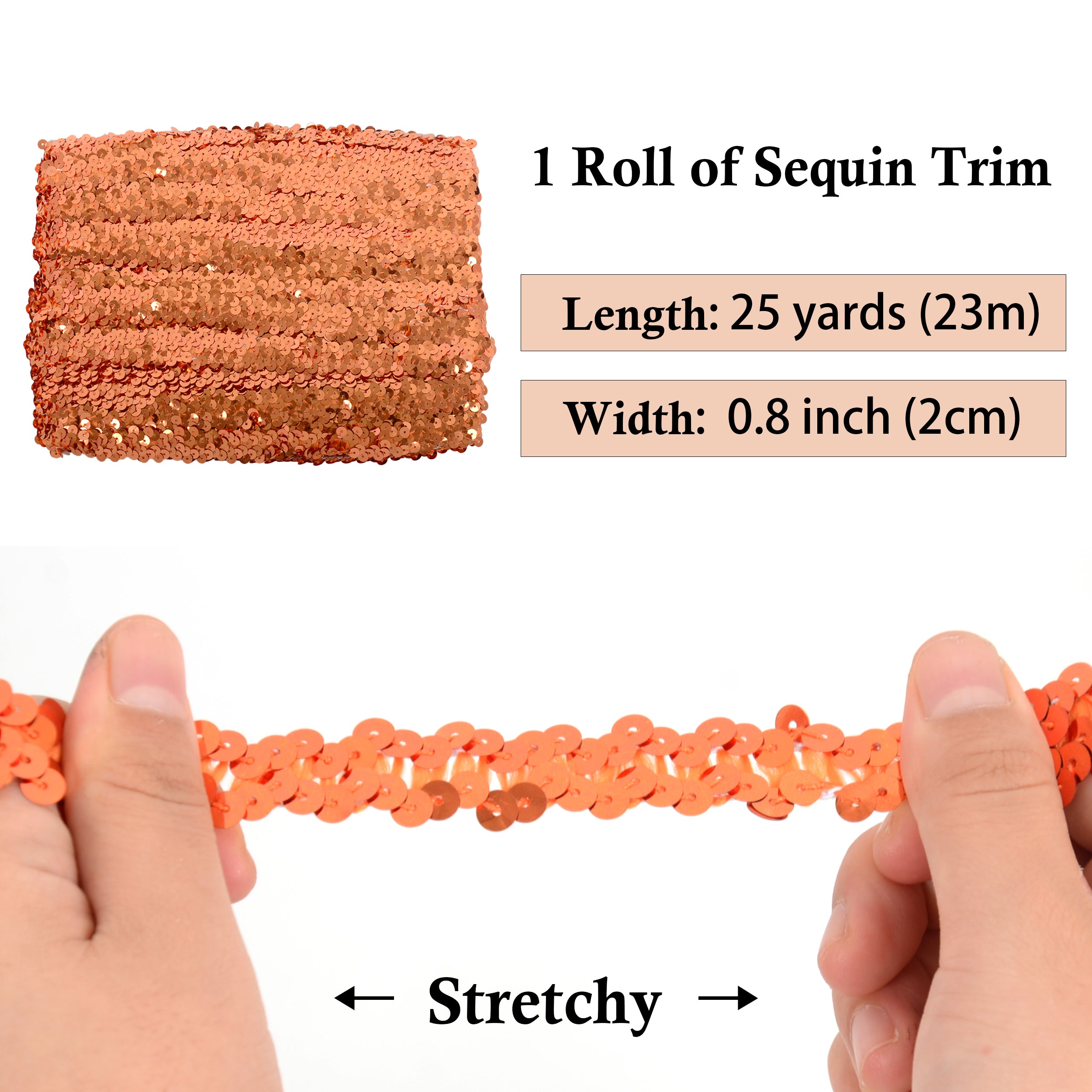 Alilang Elastic Sequin Trim, 0.8 Inch 2 Row Flat Glitter Paillette Sequin Ribbon, Metallic Sequin Strip DIY Decorations, 25 Yards