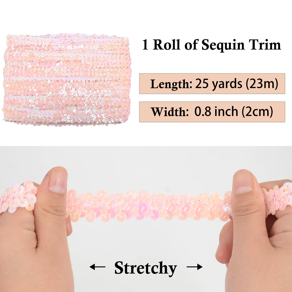Alilang Elastic Sequin Trim, 0.8 Inch 2 Row Flat Glitter Paillette Sequin Ribbon, Metallic Sequin Strip DIY Decorations, 25 Yards