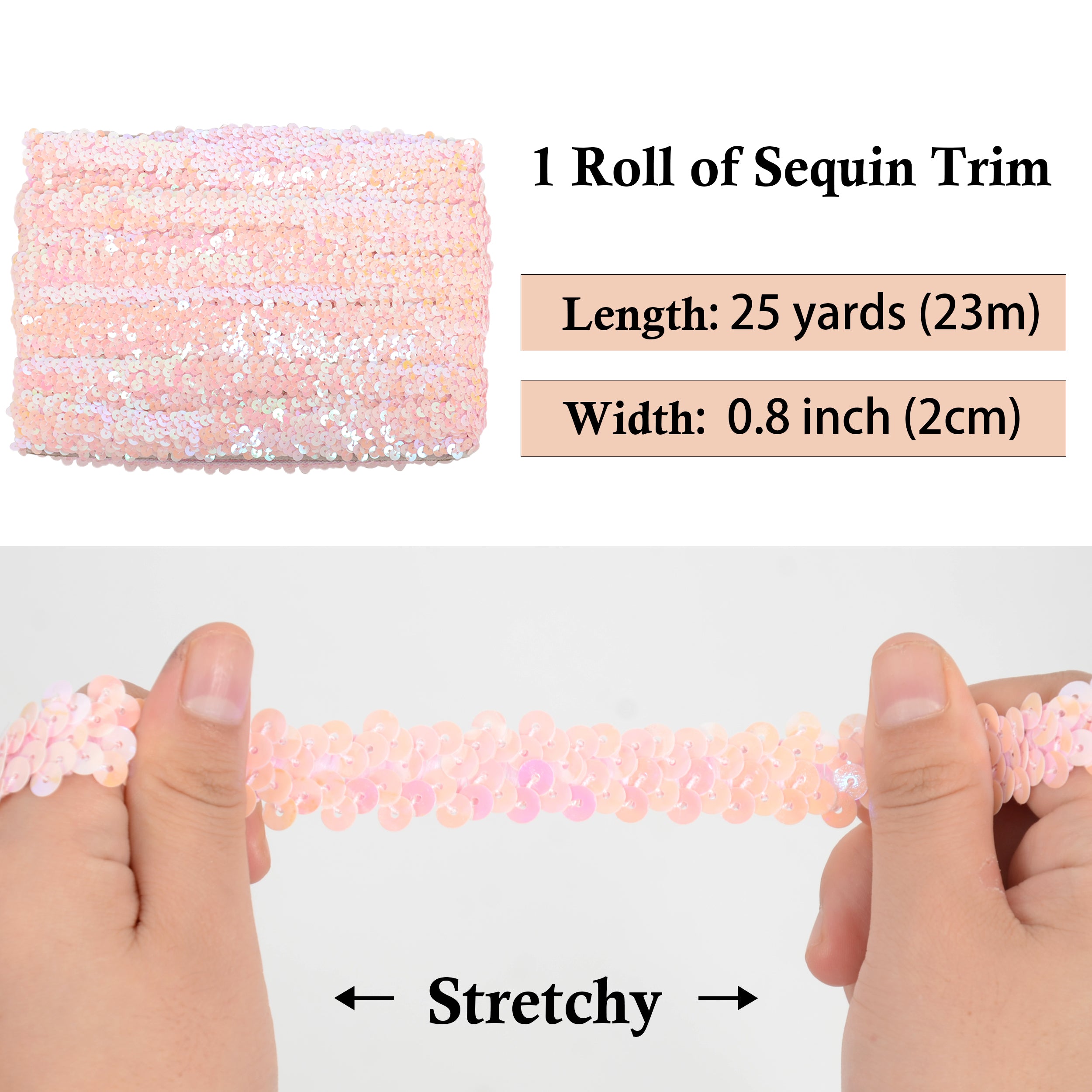 Alilang Elastic Sequin Trim, 0.8 Inch 2 Row Flat Glitter Paillette Sequin Ribbon, Metallic Sequin Strip DIY Decorations, 25 Yards
