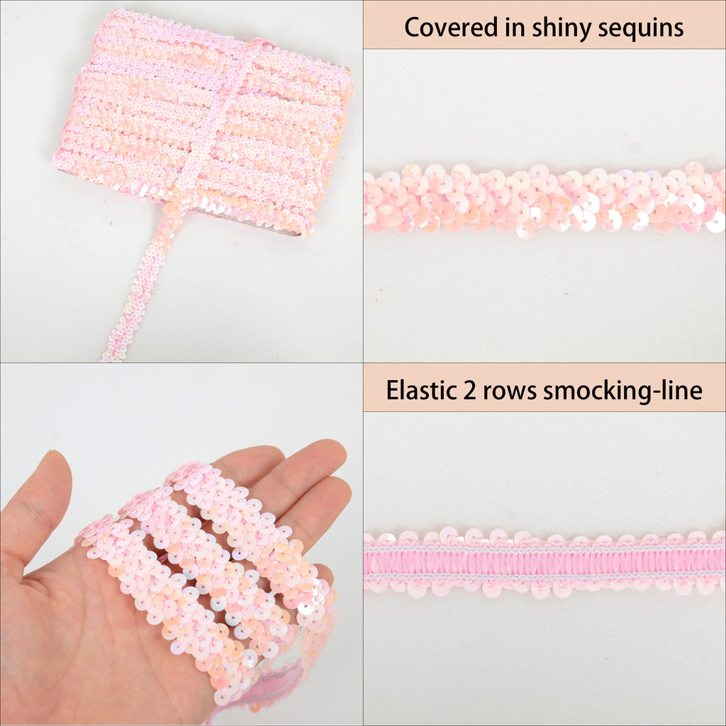 Alilang Elastic Sequin Trim, 0.8 Inch 2 Row Flat Glitter Paillette Sequin Ribbon, Metallic Sequin Strip DIY Decorations, 25 Yards