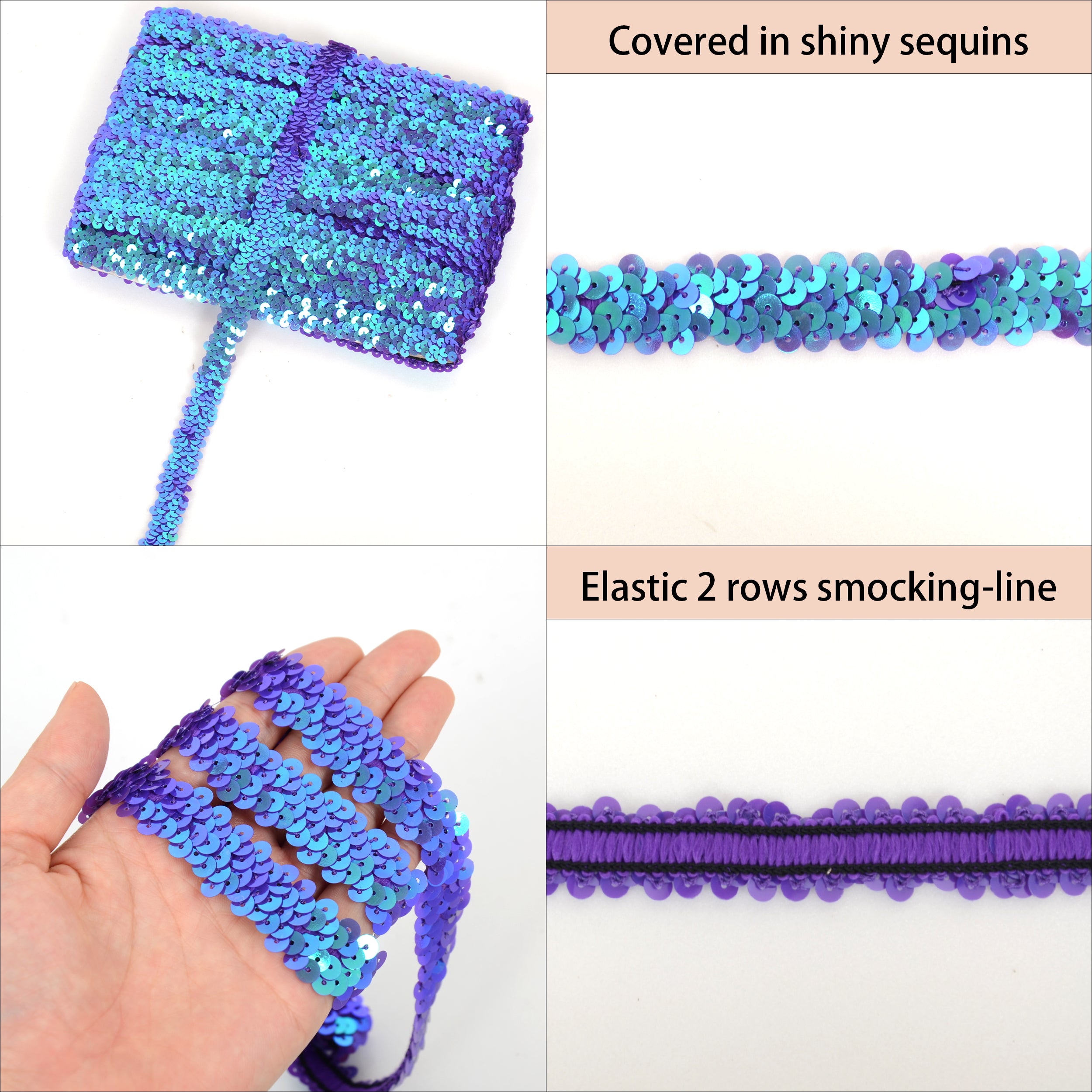 Alilang Elastic Sequin Trim, 0.8 Inch 2 Row Flat Glitter Paillette Sequin Ribbon, Metallic Sequin Strip DIY Decorations, 25 Yards