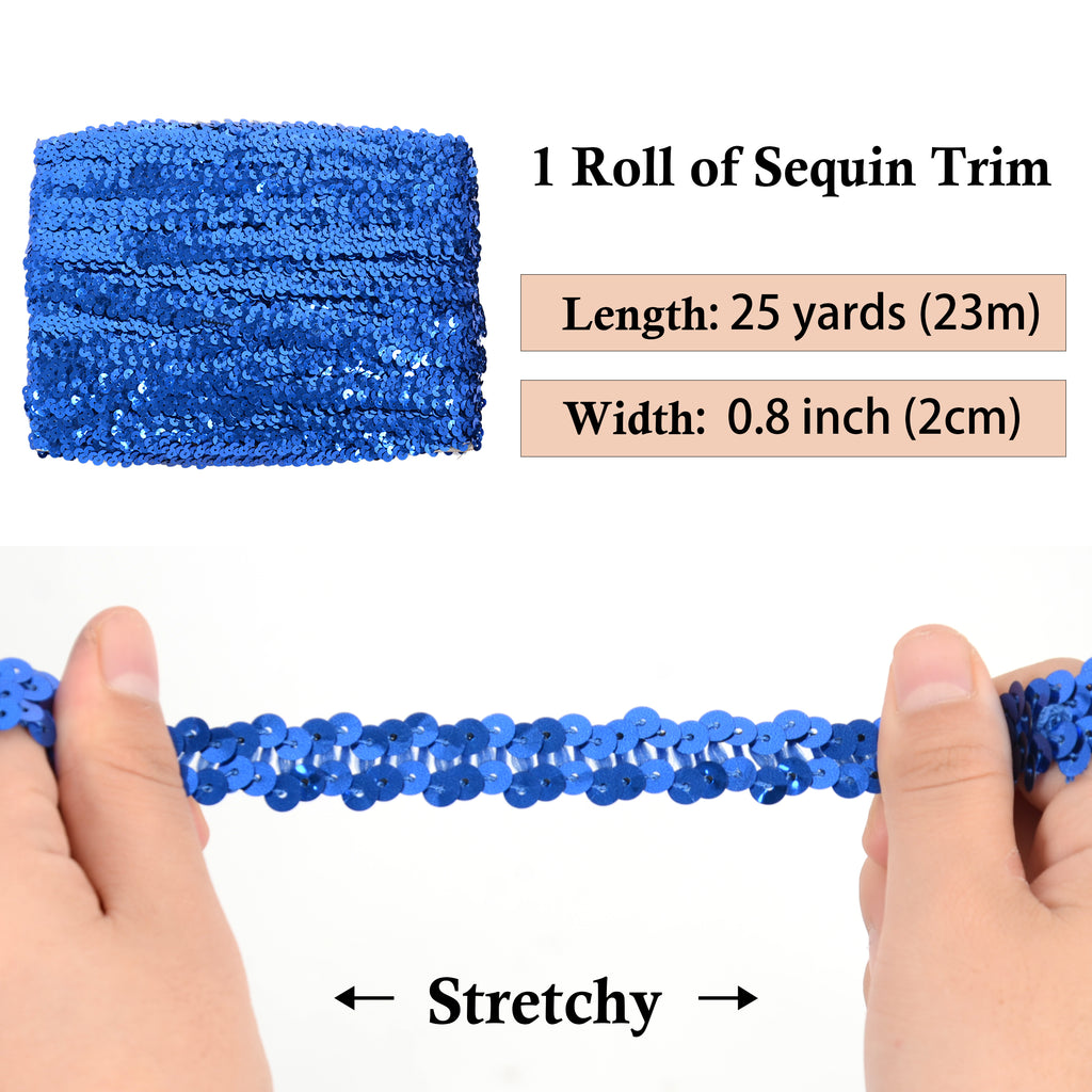 Alilang Elastic Sequin Trim, 0.8 Inch 2 Row Flat Glitter Paillette Sequin Ribbon, Metallic Sequin Strip DIY Decorations, 25 Yards