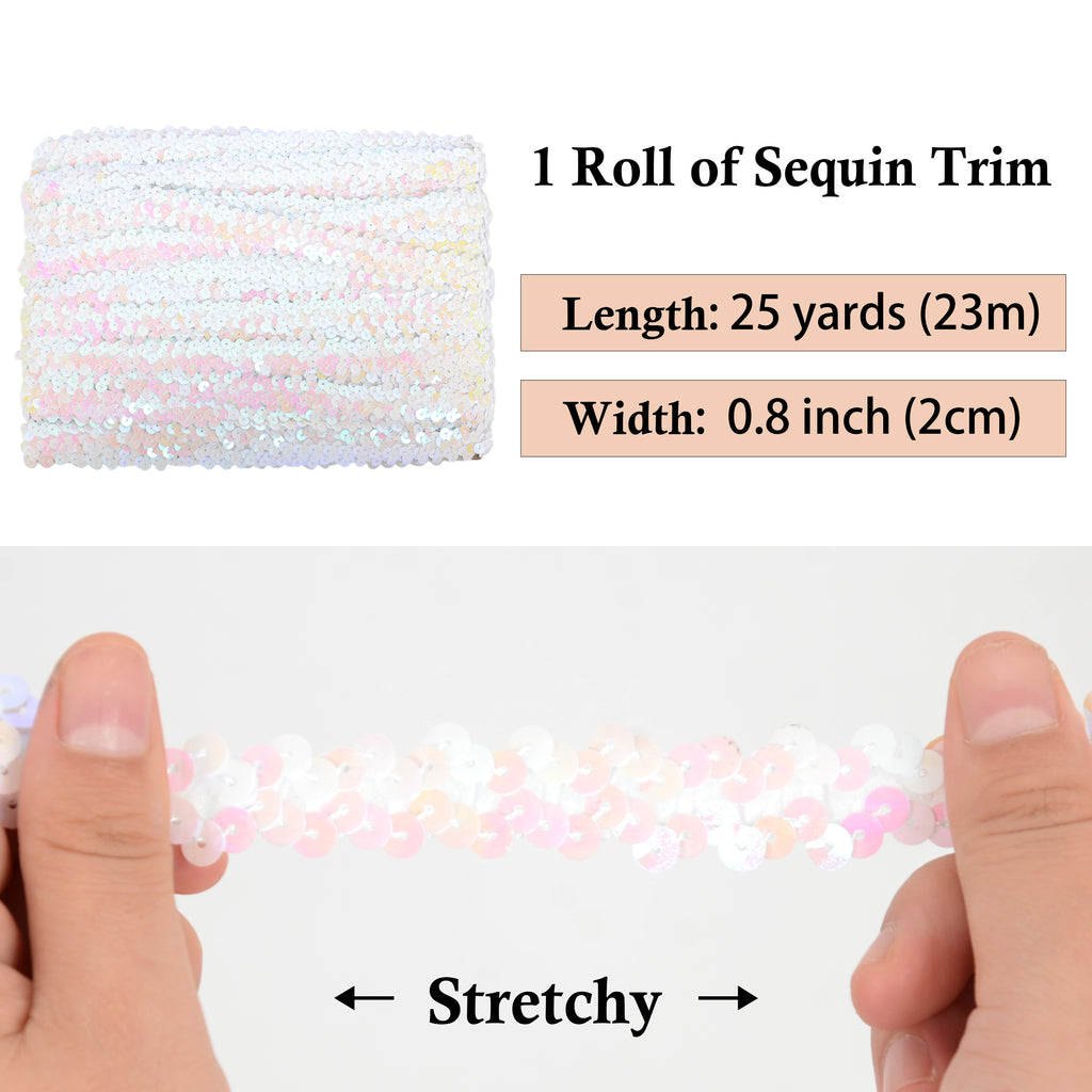 Alilang Elastic Sequin Trim, 0.8 Inch 2 Row Flat Glitter Paillette Sequin Ribbon, Metallic Sequin Strip DIY Decorations, 25 Yards